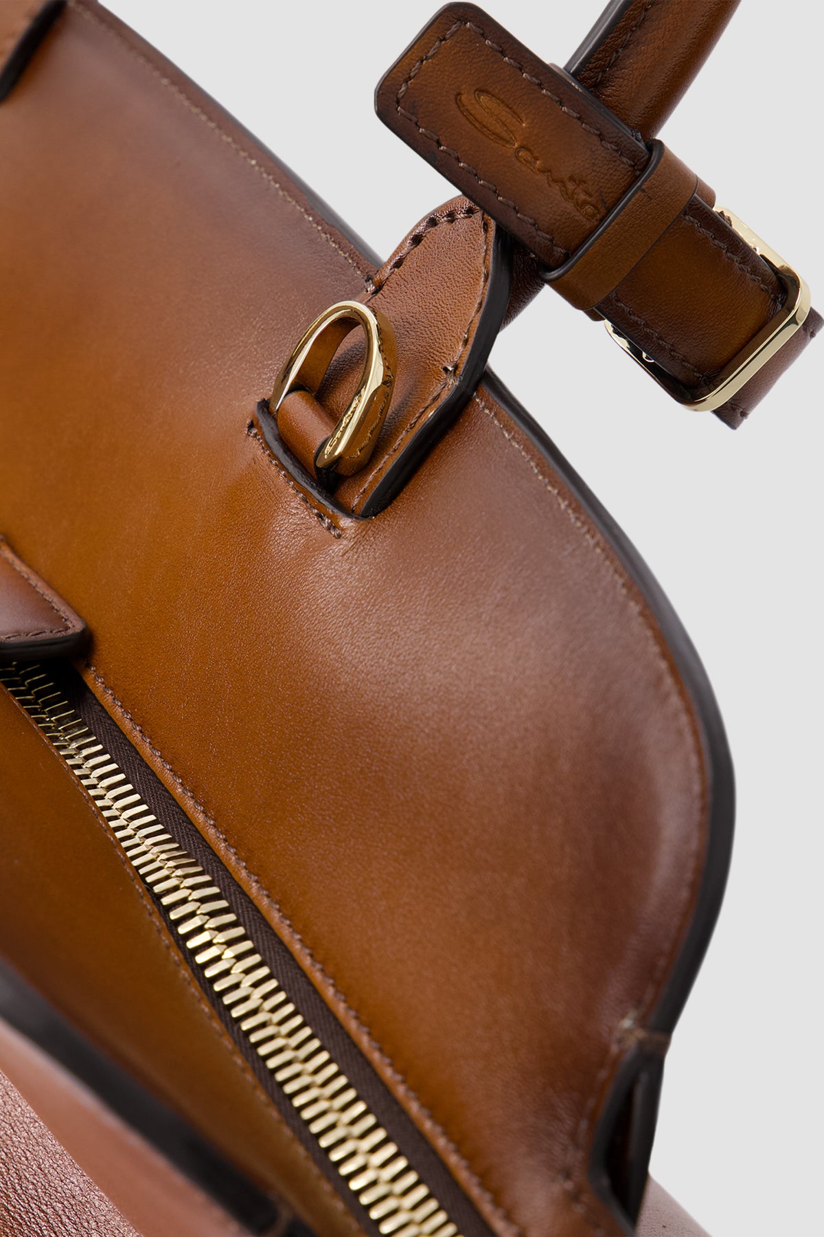 Santoni Cognac Leather Business Bag