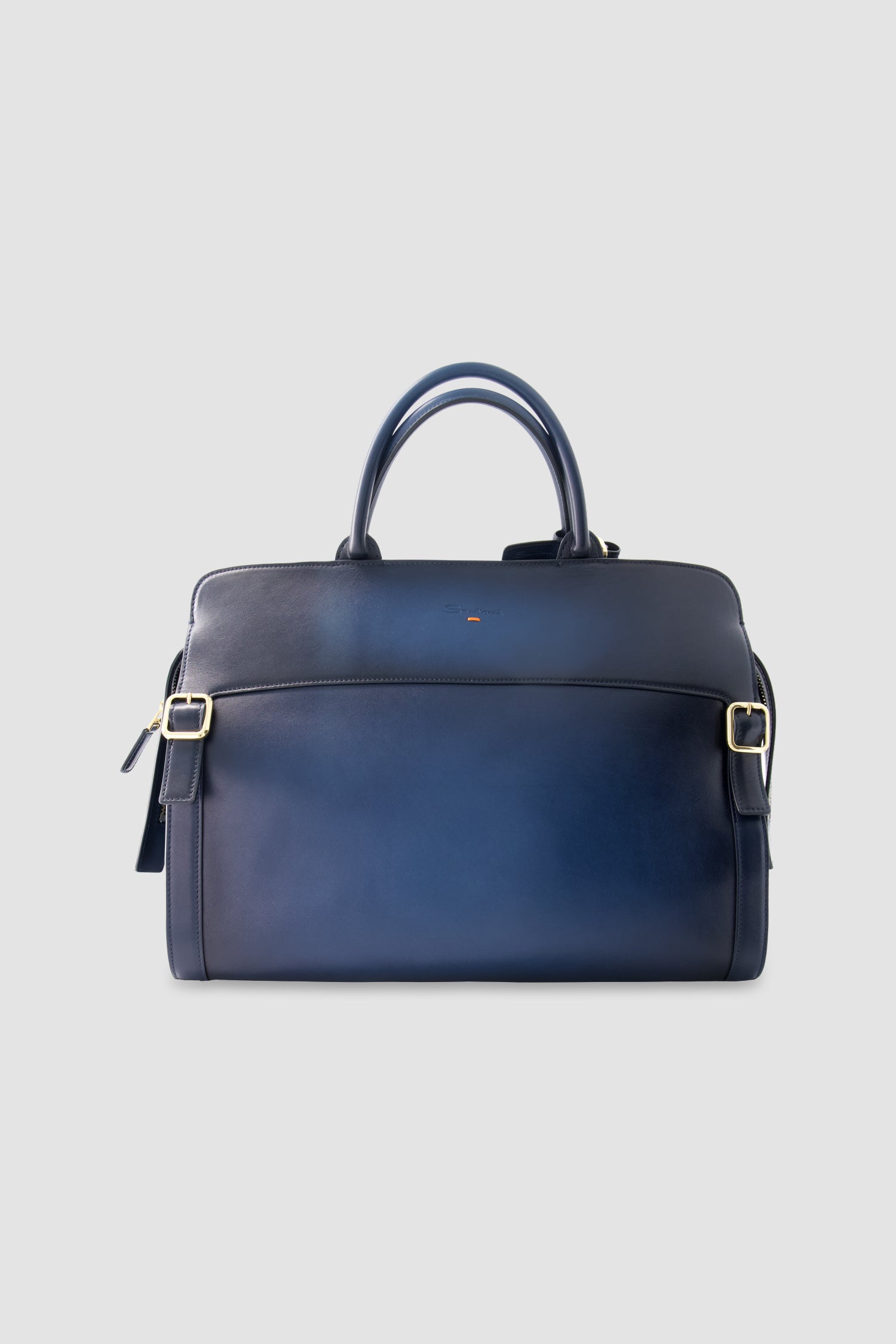 Santoni Navy Leather Business Bag
