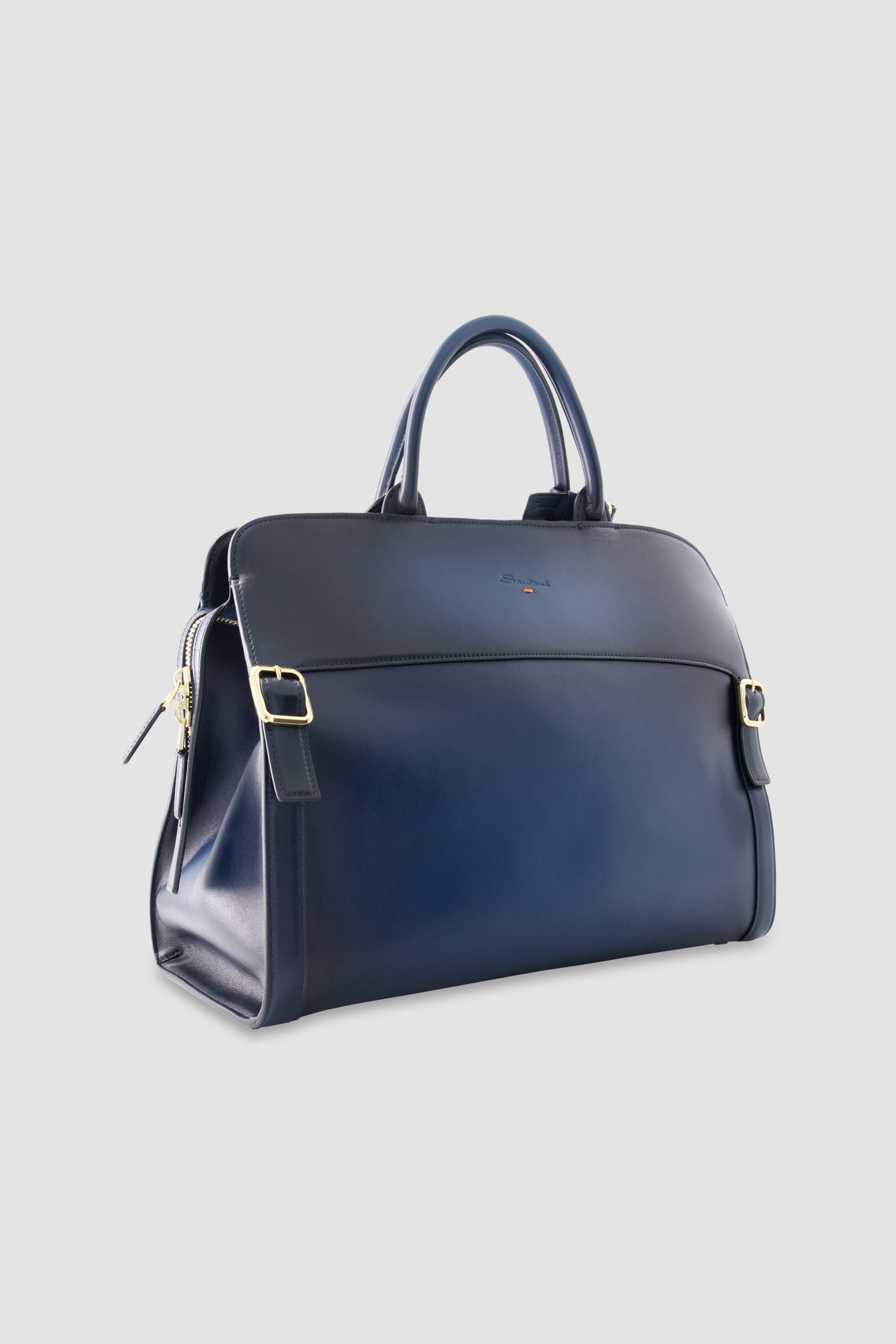 Santoni Navy Leather Business Bag
