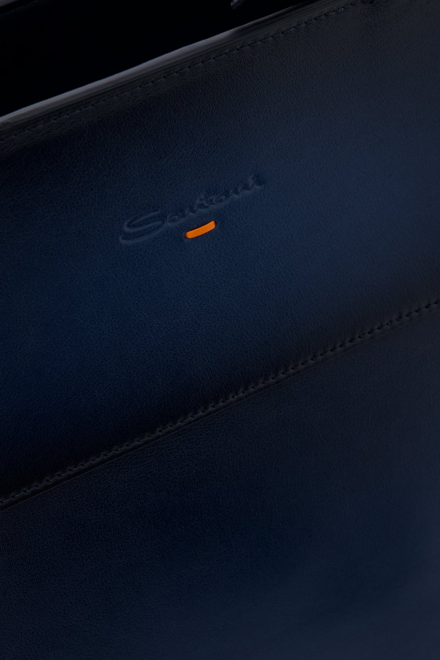 Santoni Navy Leather Business Bag