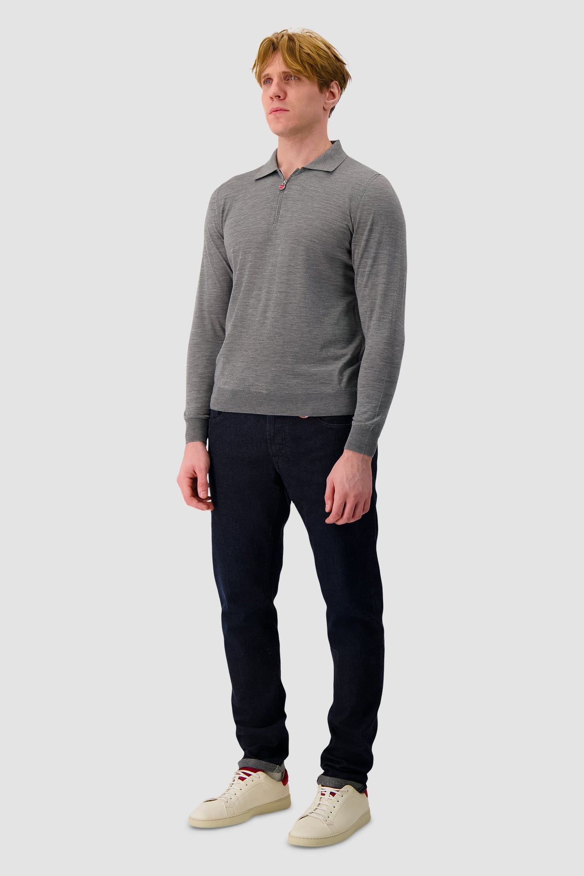 Kiton Grey Half-Zip Polo Sweater