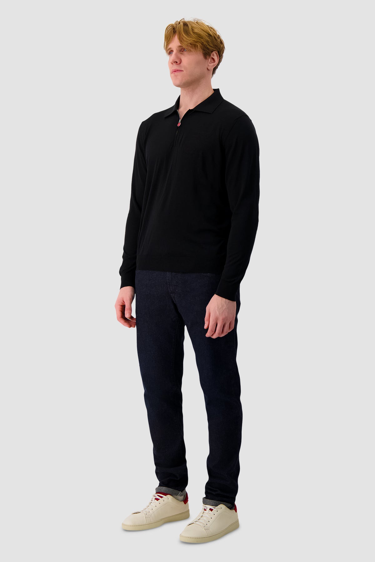 Kiton Black Half-Zip Polo Sweater
