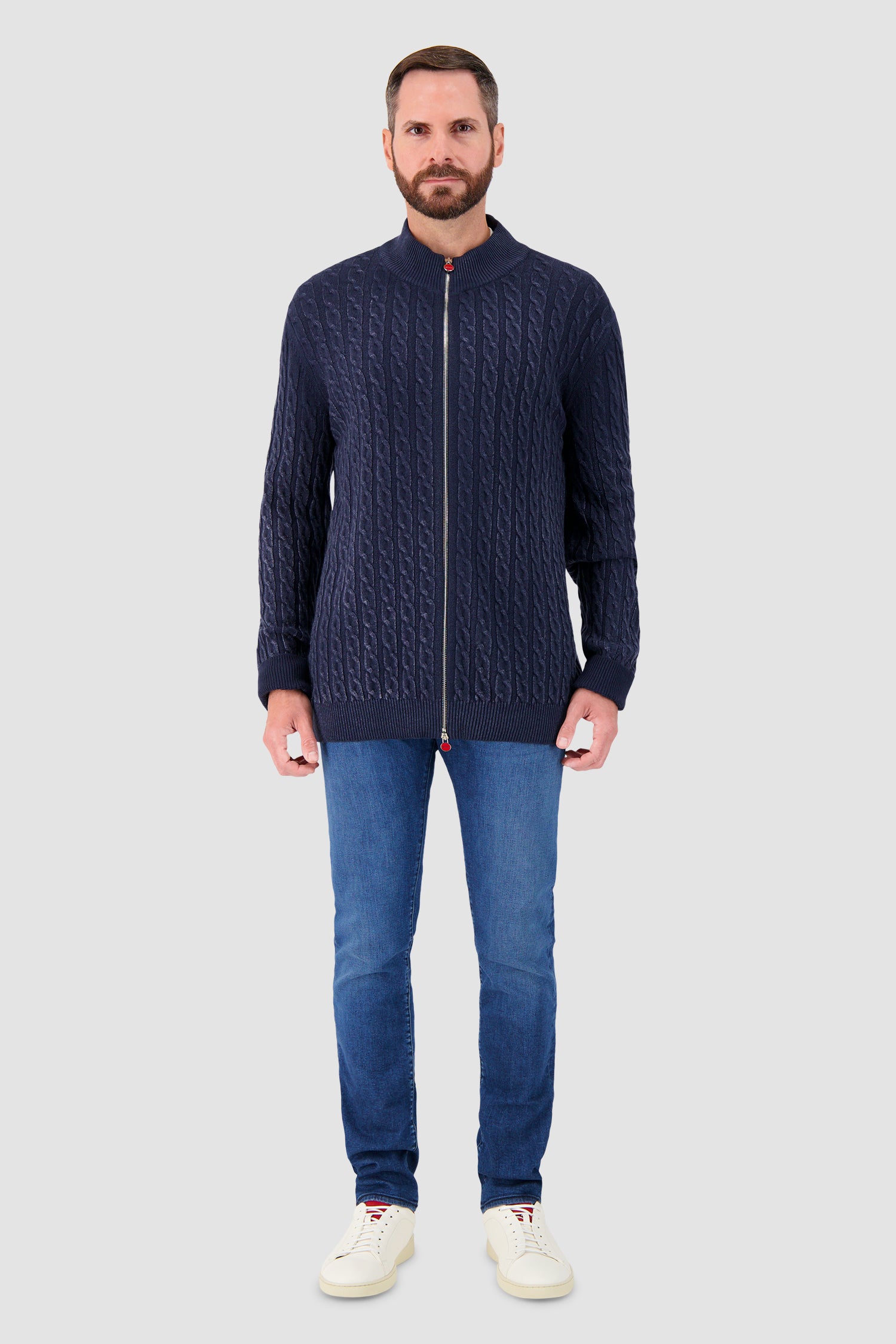 Kiton Navy Zip Cable Knit Sweater
