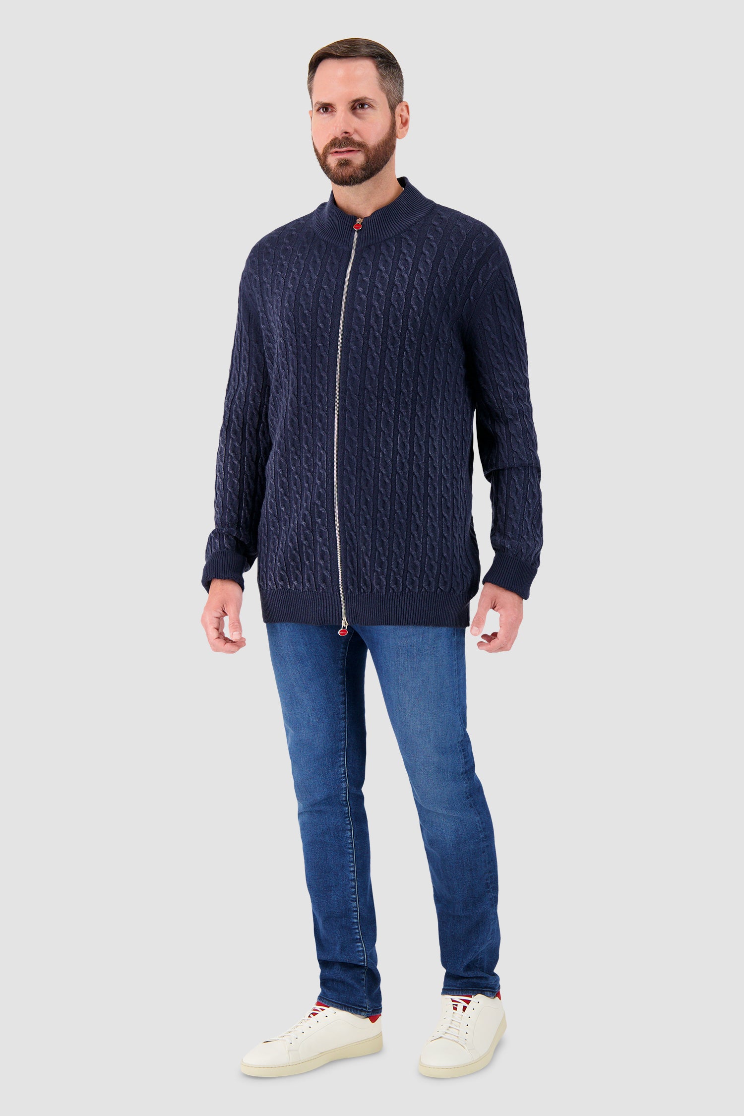 Kiton Navy Zip Cable Knit Sweater