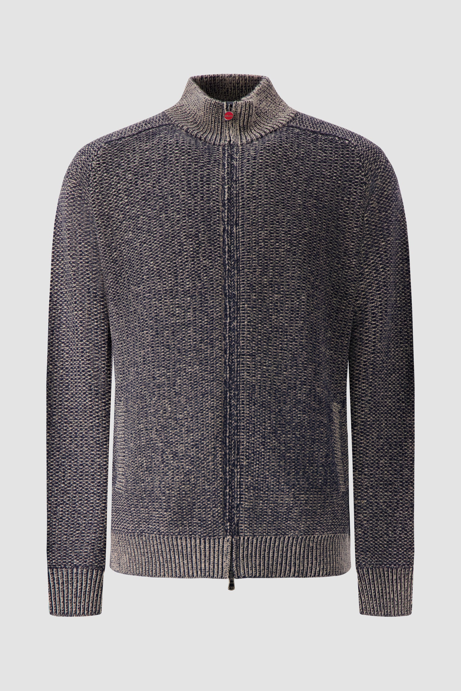Kiton Navy/Beige Cashmere Full Zip Mock Neck Cardigan