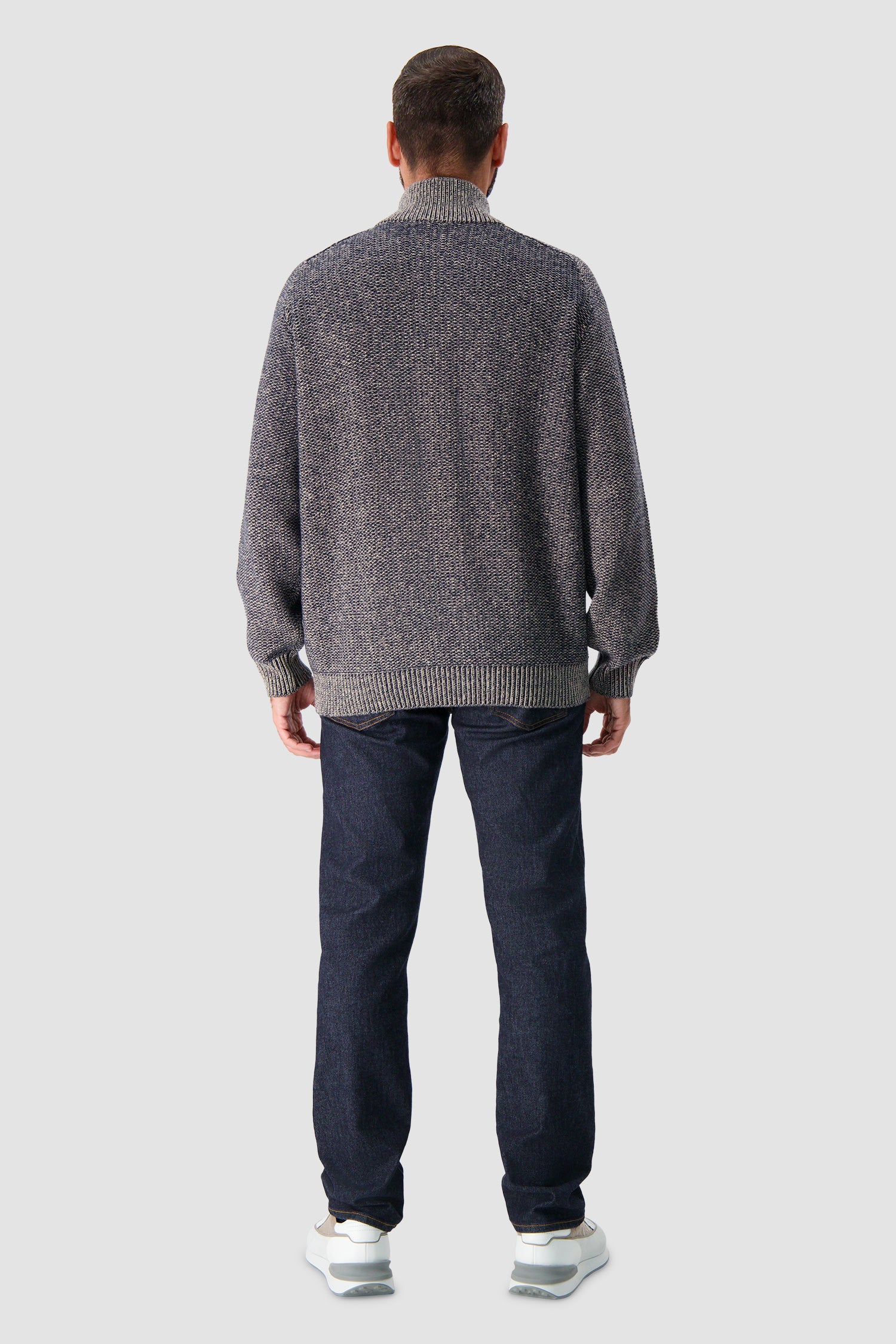 Kiton Navy/Beige Cashmere Full Zip Mock Neck Cardigan