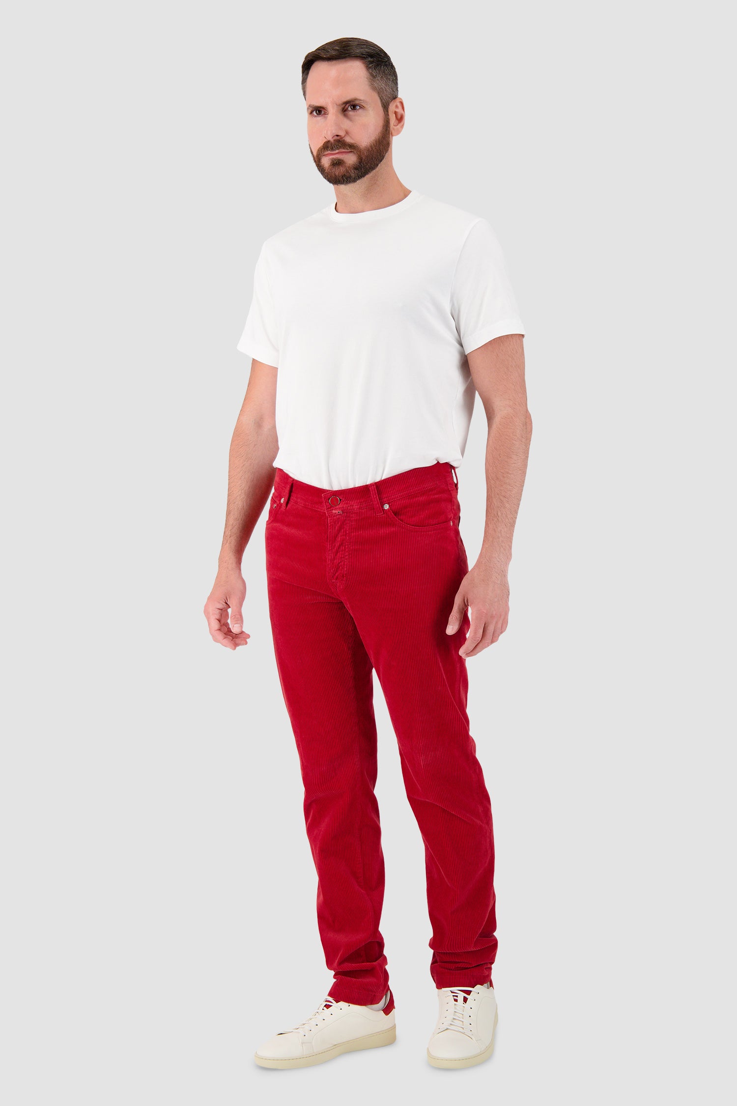 Pantalon en velours côtelé rouge Kiton