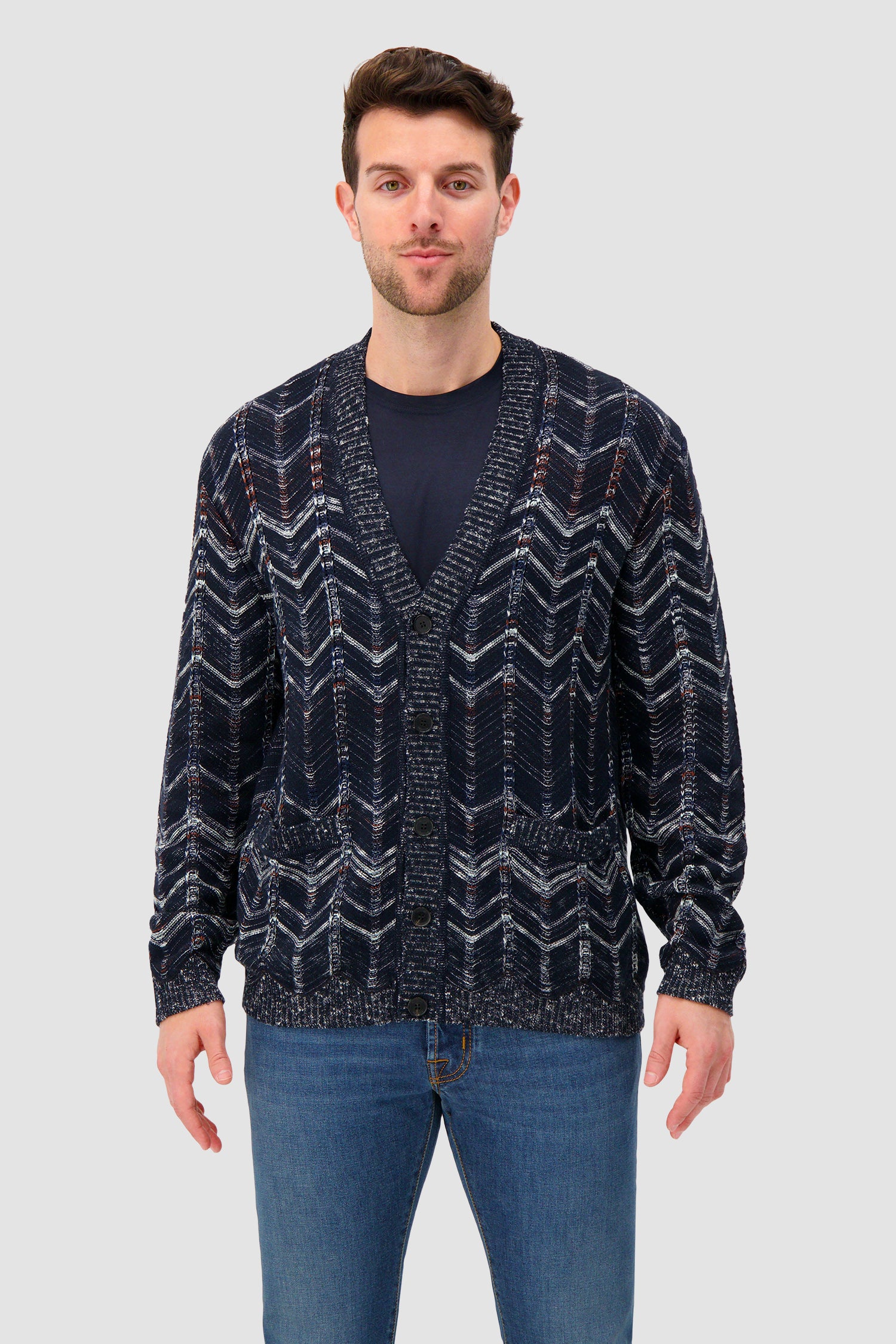 Missoni Cotton chevron cardigan with ribbed trims