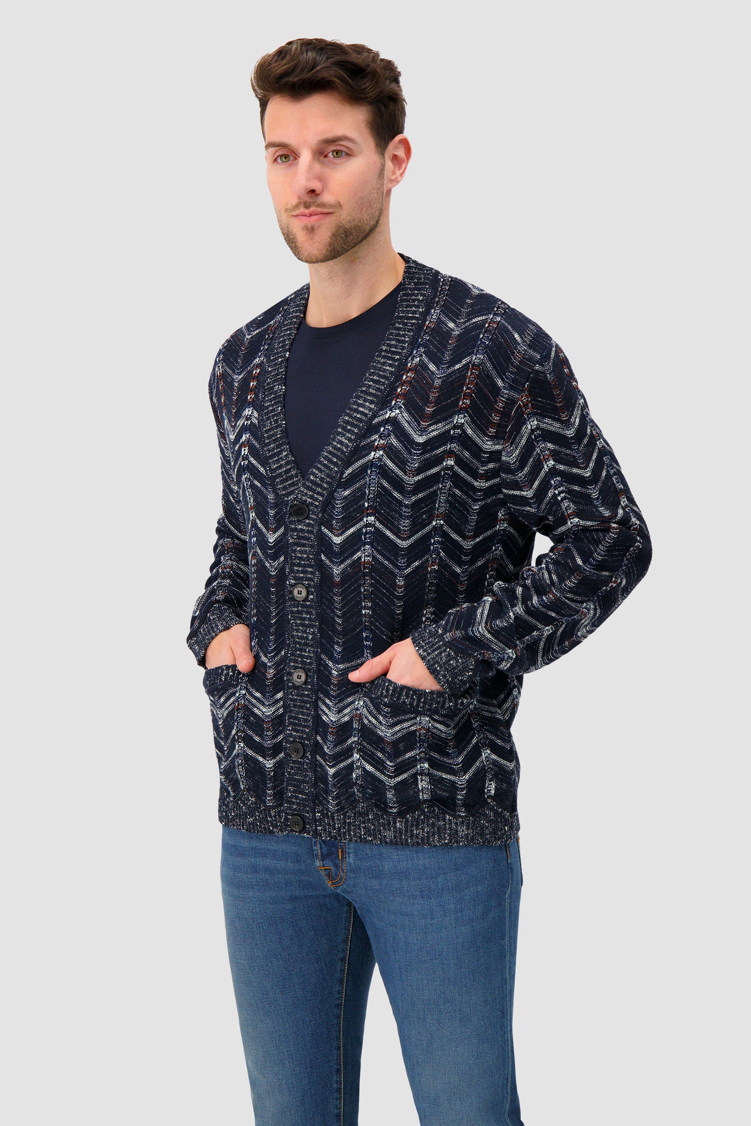 Missoni Cotton chevron cardigan with ribbed trims