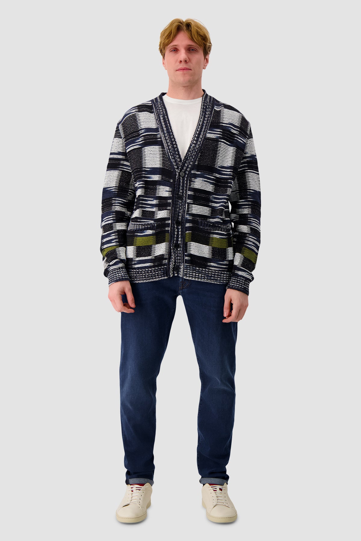 Cardigan Missoni en coton et viscose à chevrons avec motif grec