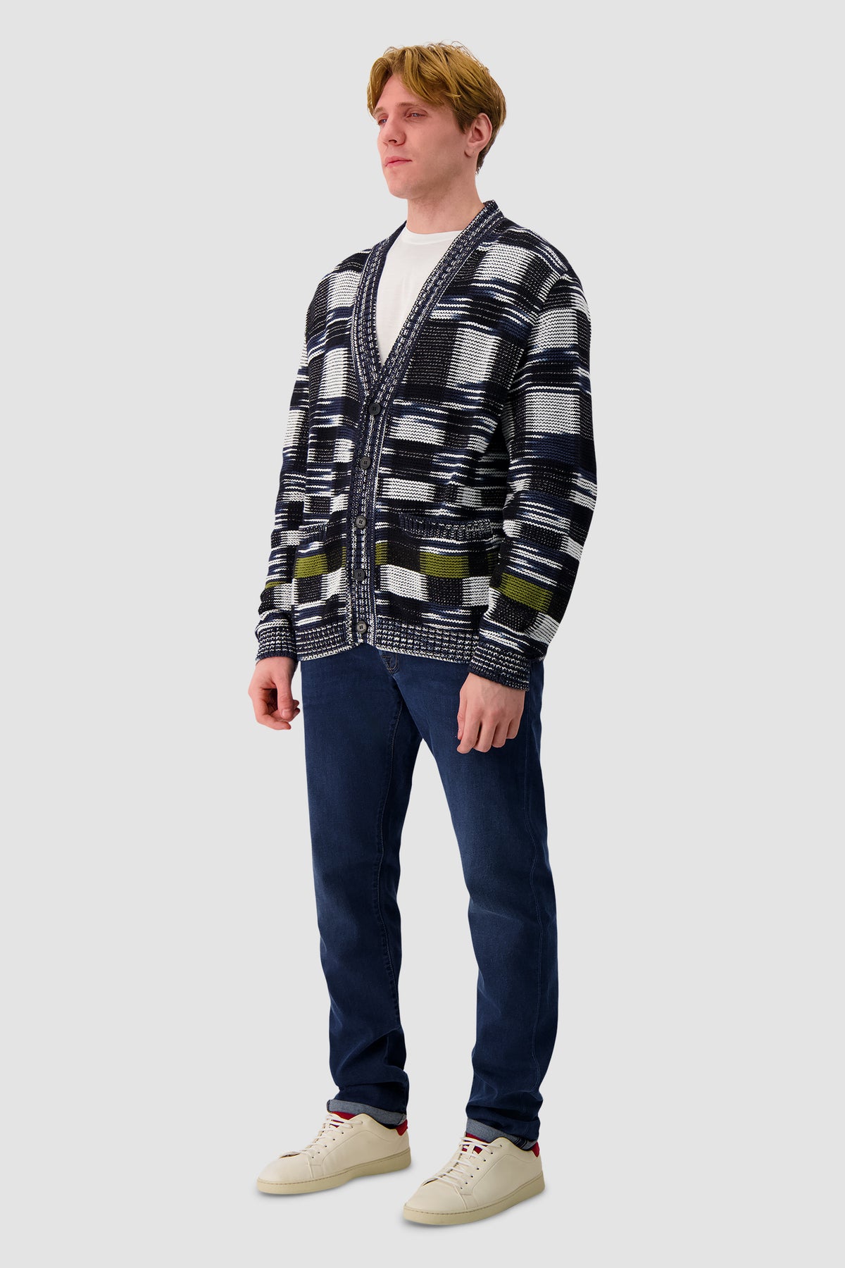 Cardigan Missoni en coton et viscose à chevrons avec motif grec