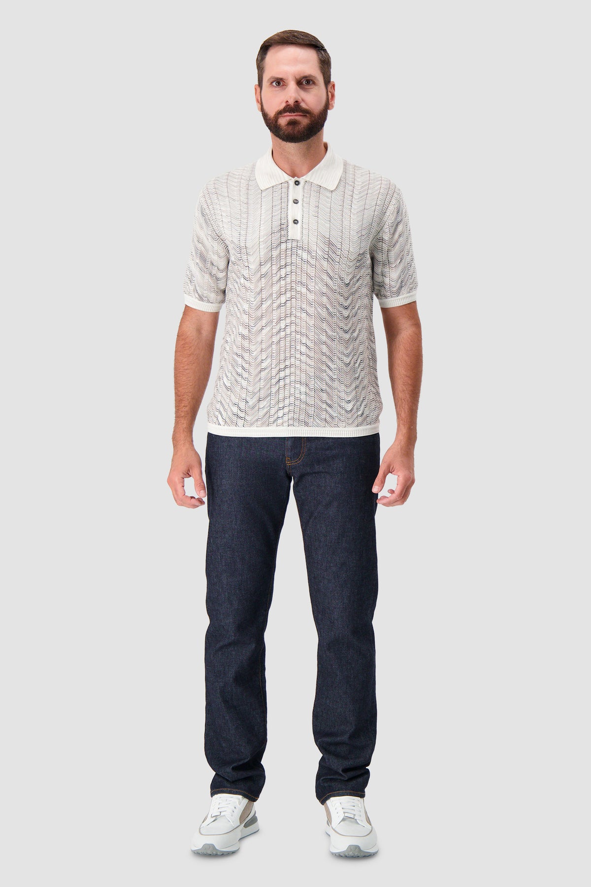 Missoni Beige Knit Chevron Short Sleeve Polo