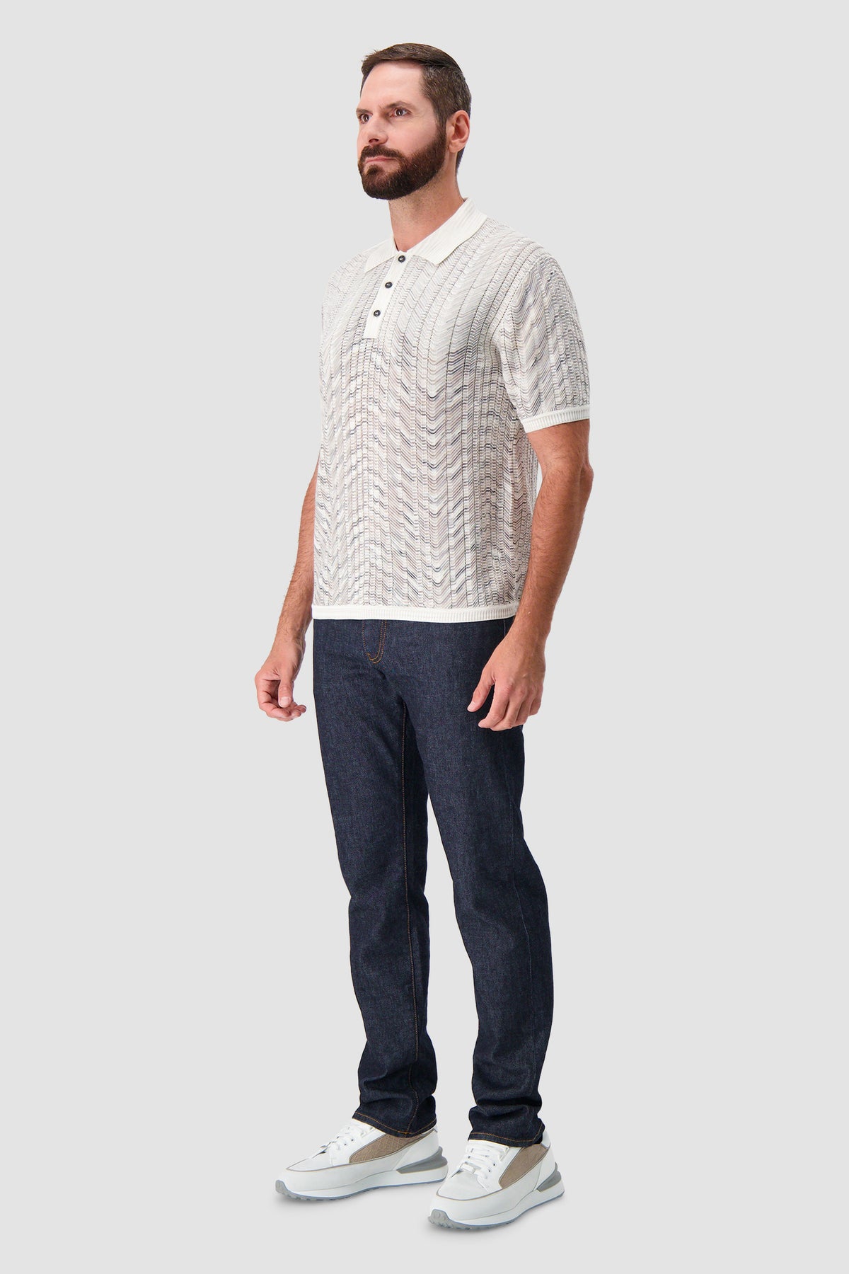 Missoni Beige Knit Chevron Short Sleeve Polo