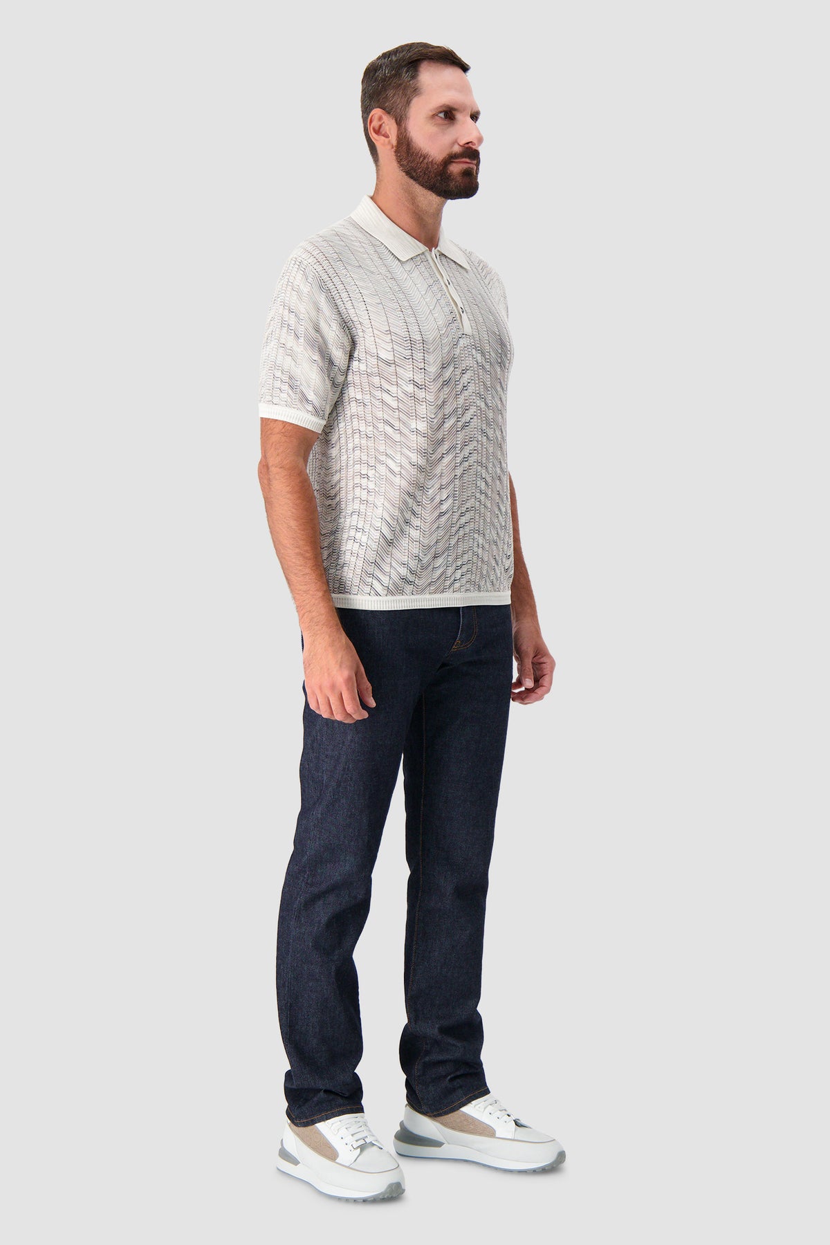 Missoni Beige Knit Chevron Short Sleeve Polo