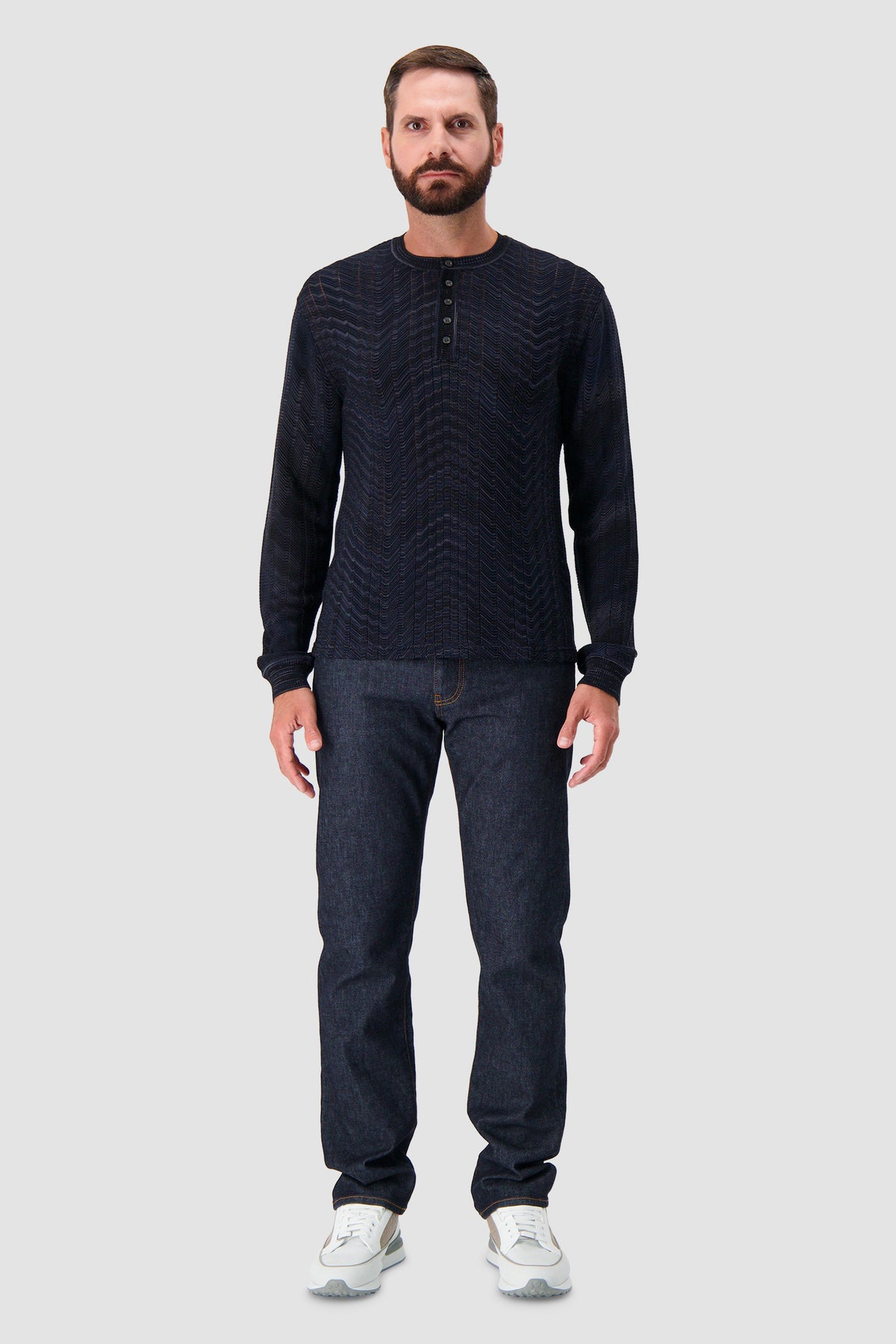 Missoni Navy Knit Chevron Stich Long Sleeve Sweater