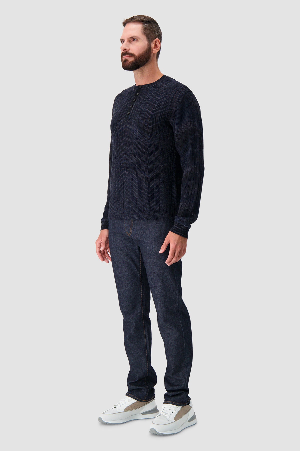 Missoni Navy Knit Chevron Stich Long Sleeve Sweater