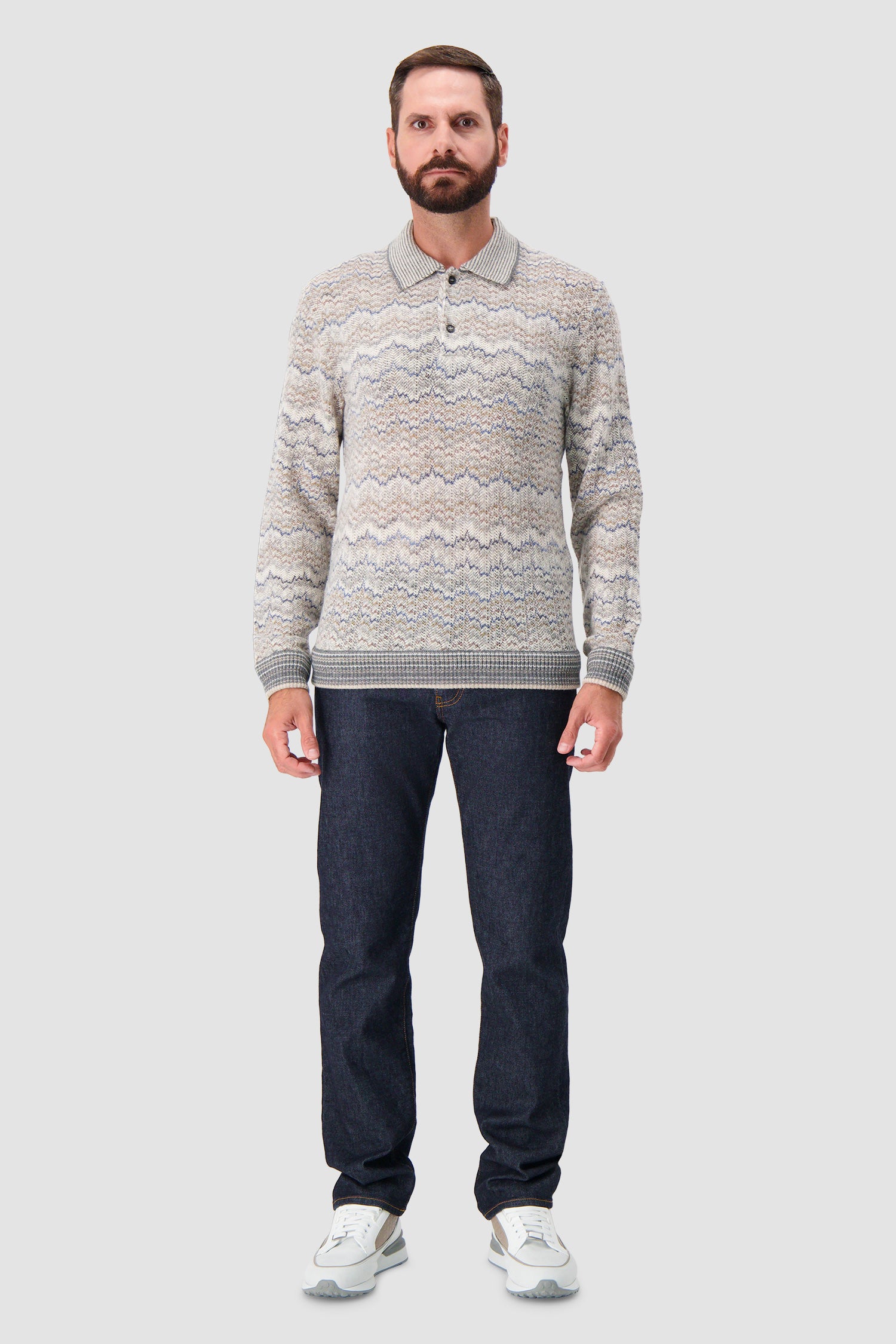 Missoni Ivory Cashmere Long Sleeve Polo Sweater