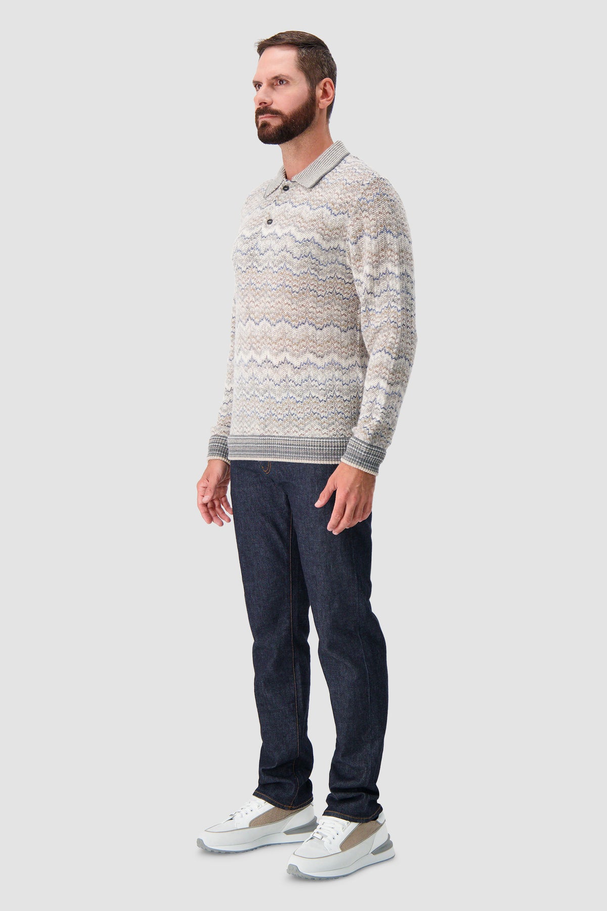 Missoni Ivory Cashmere Long Sleeve Polo Sweater