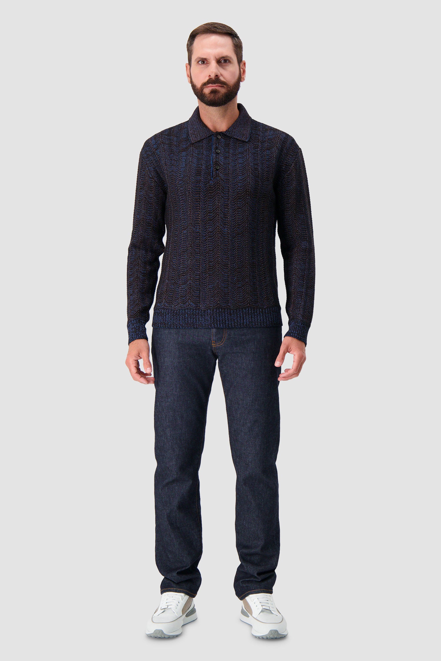 Missoni Navy Knit Long Sleeve Polo