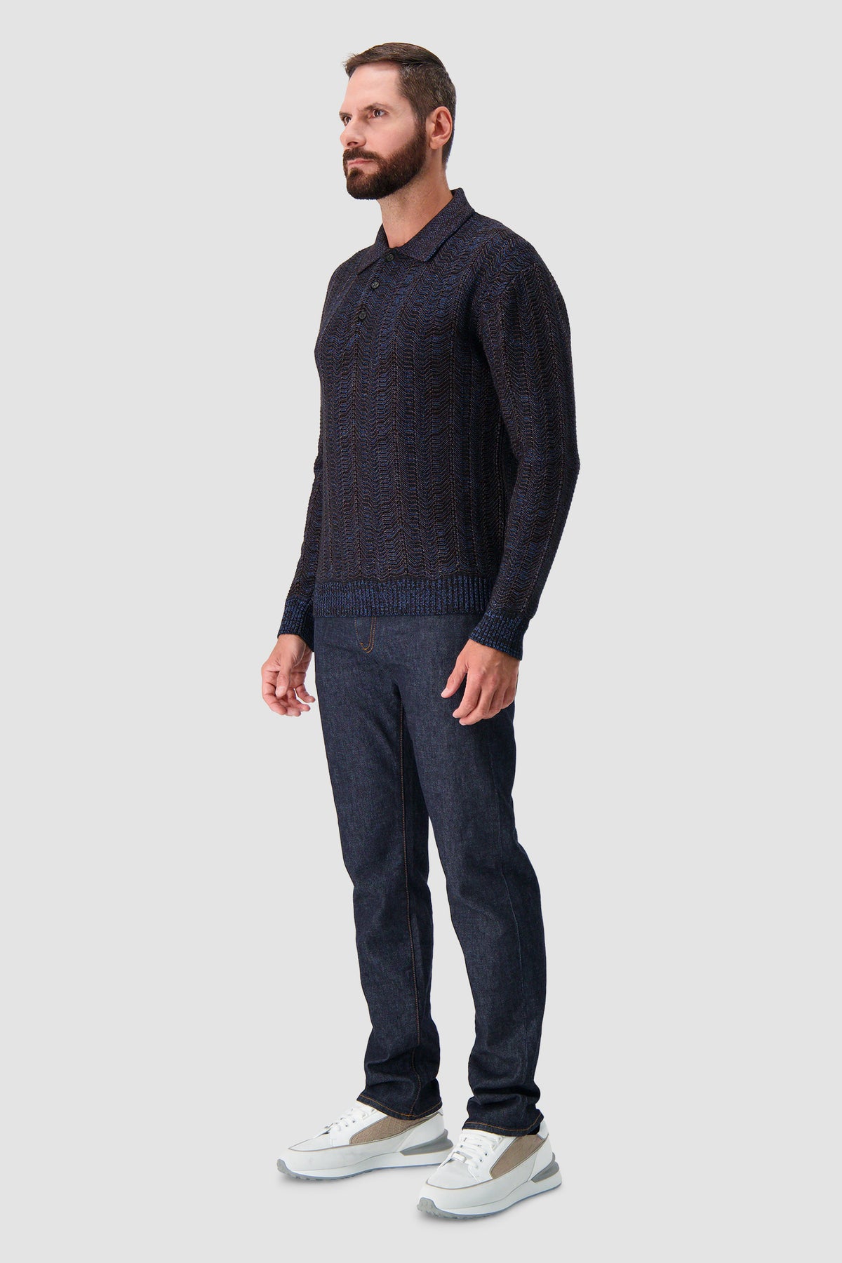 Missoni Navy Knit Long Sleeve Polo