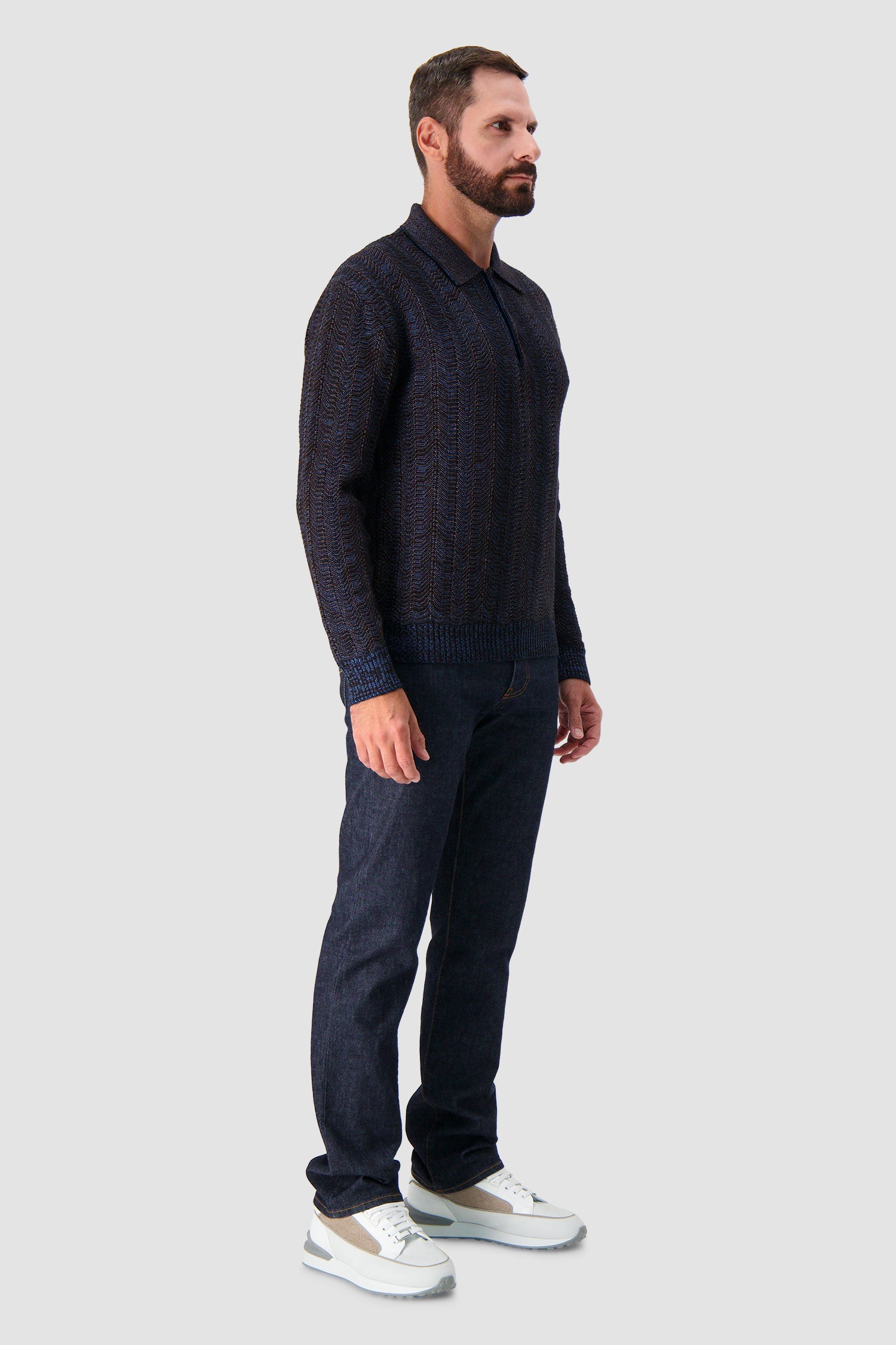 Missoni Navy Knit Long Sleeve Polo