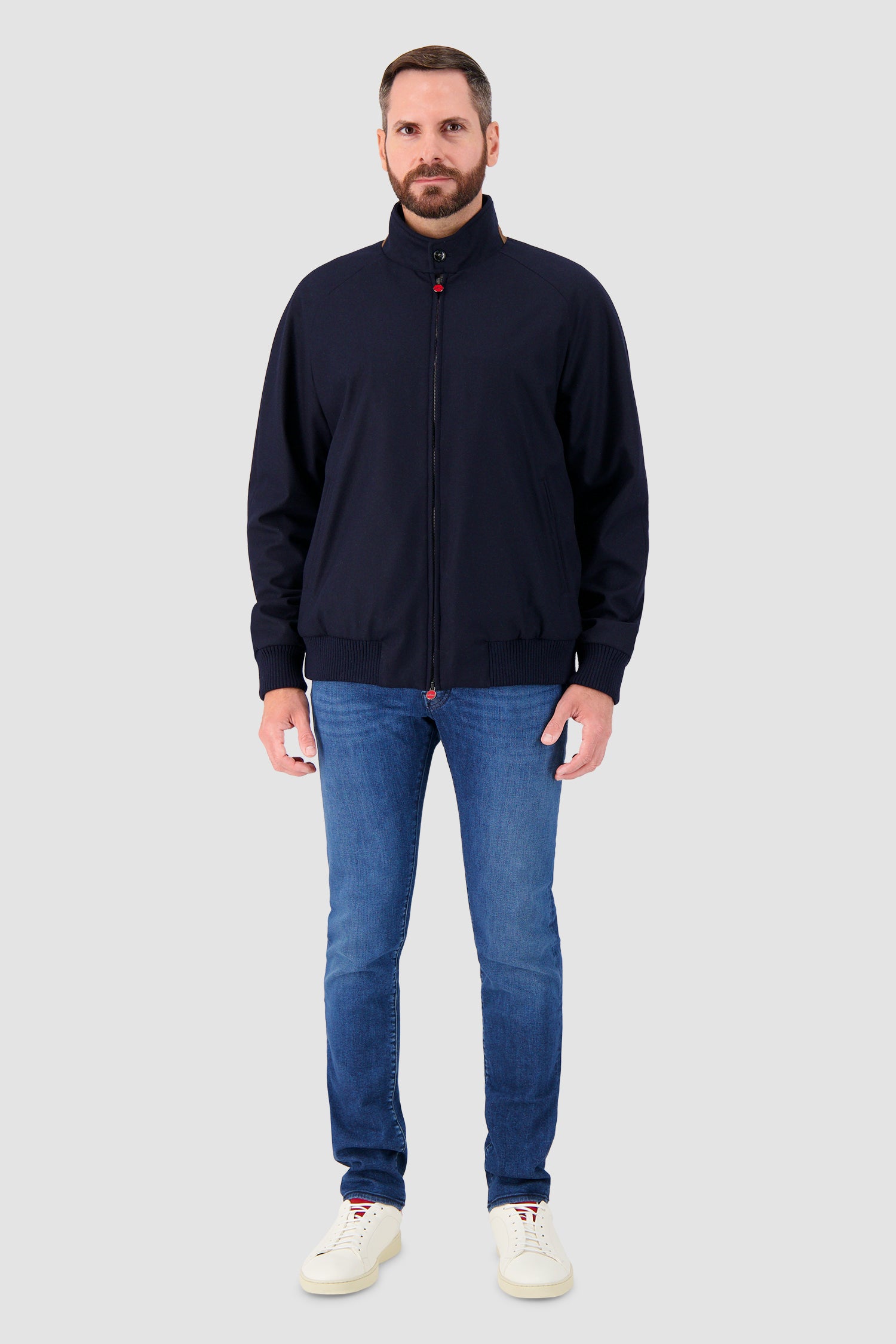 Kiton Navy Zip-Front Bomber Jacket