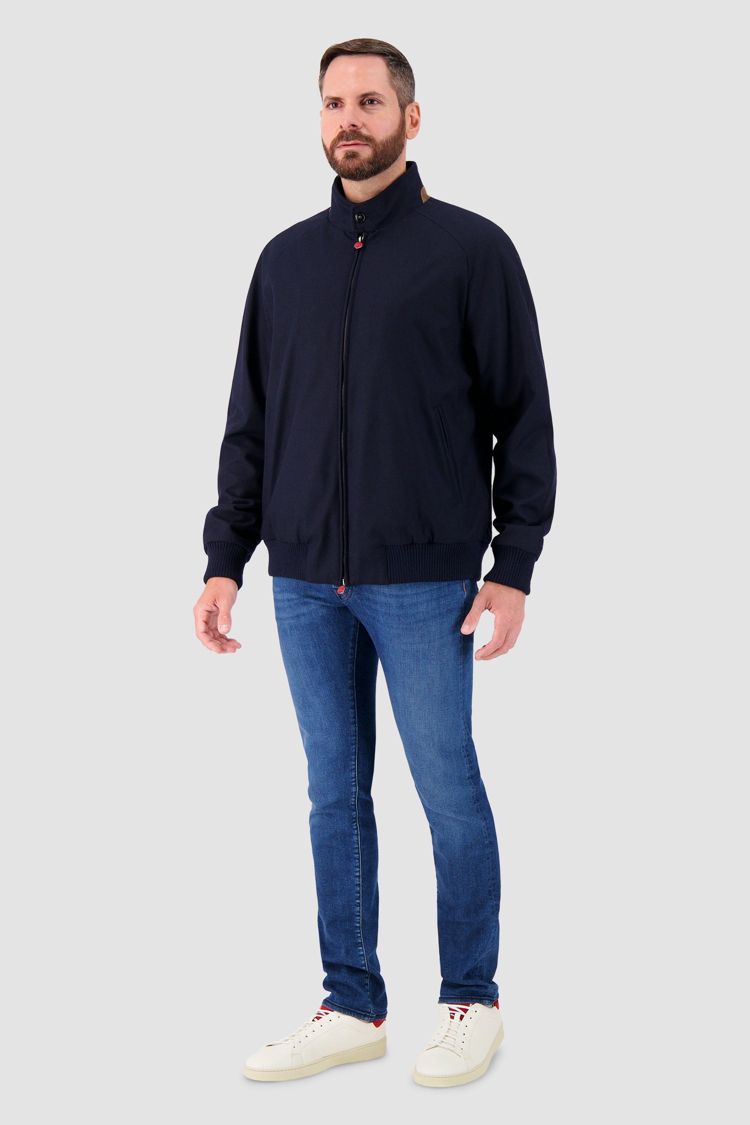 Kiton Navy Zip-Front Bomber Jacket