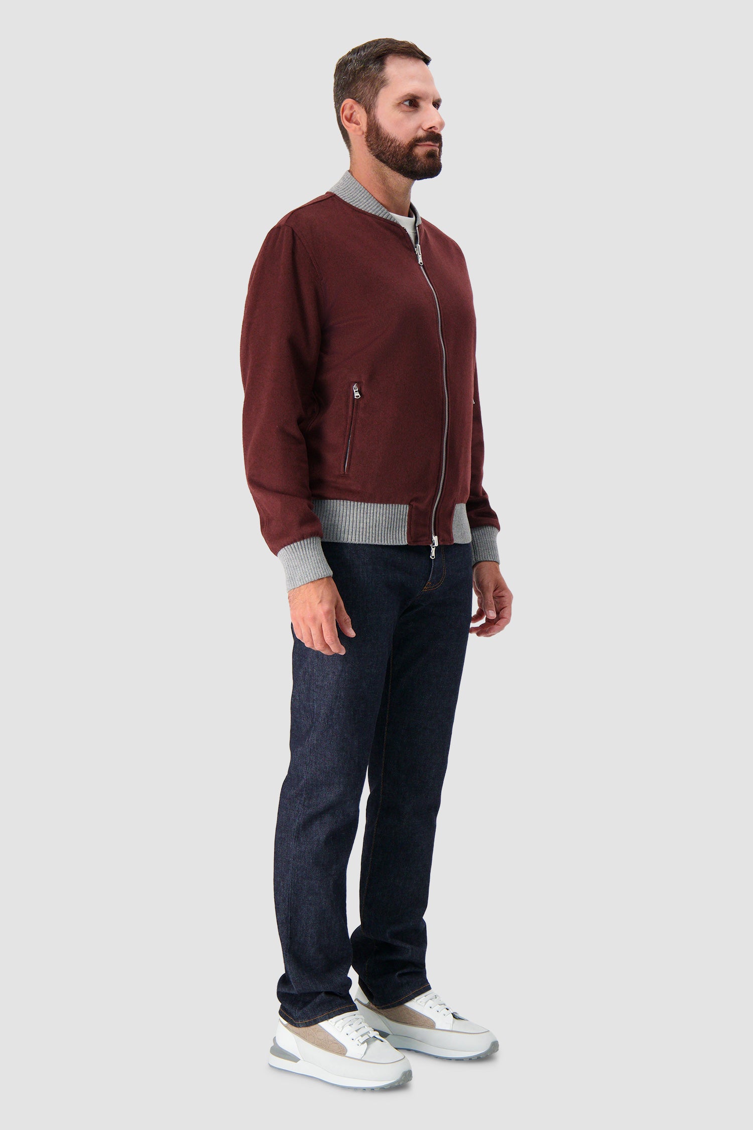 Barba Napoli Burgundy Cashmere Bomber Jacket