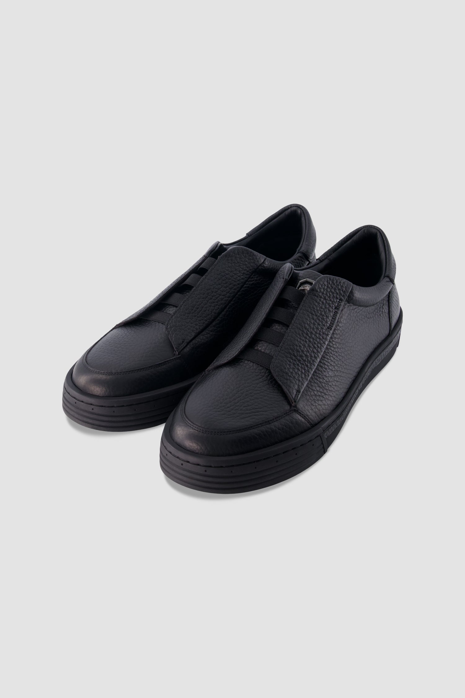 Stefano Ricci Black Pebbled Leather Sneakers