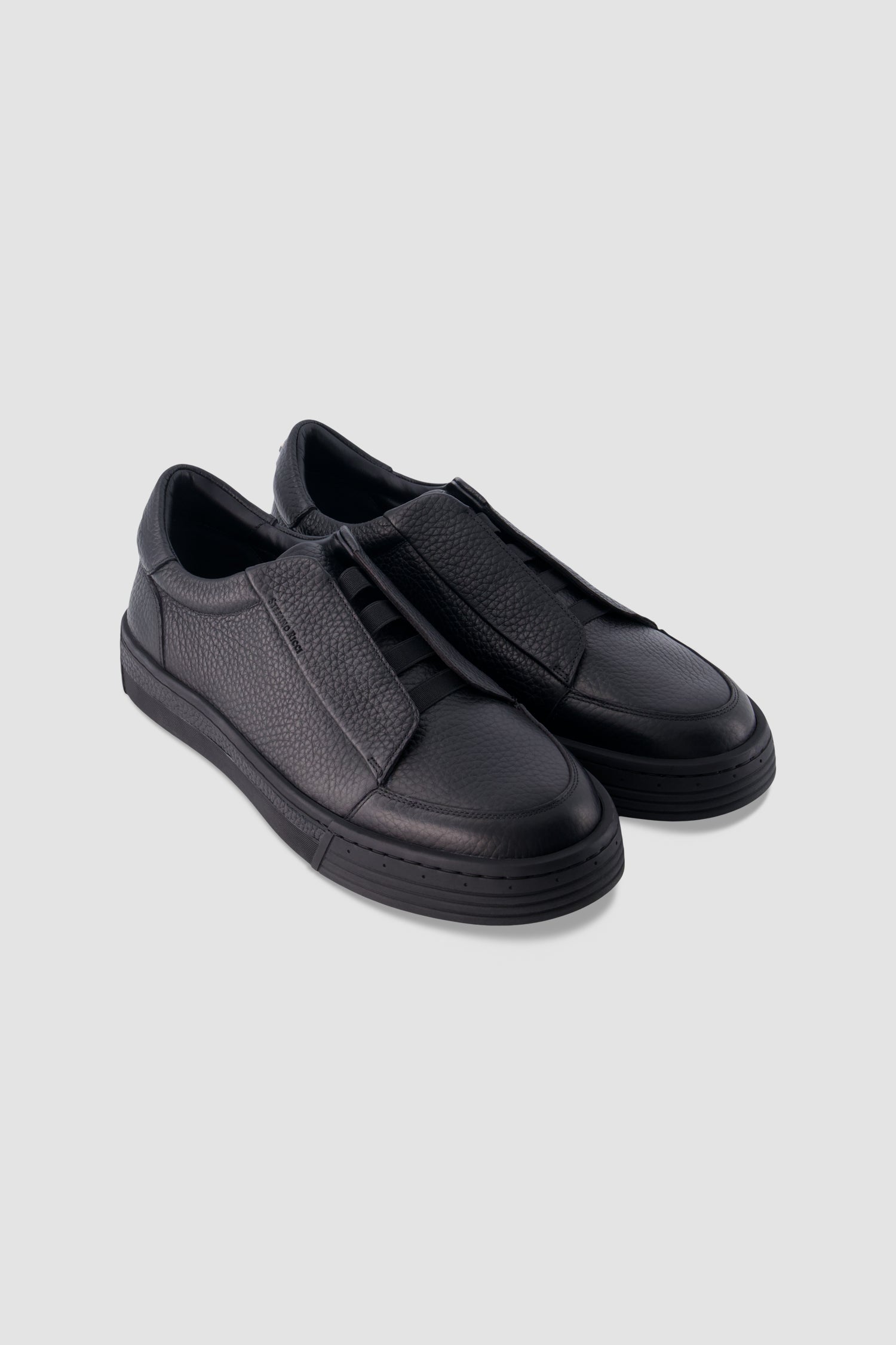 Stefano Ricci Black Pebbled Leather Sneakers