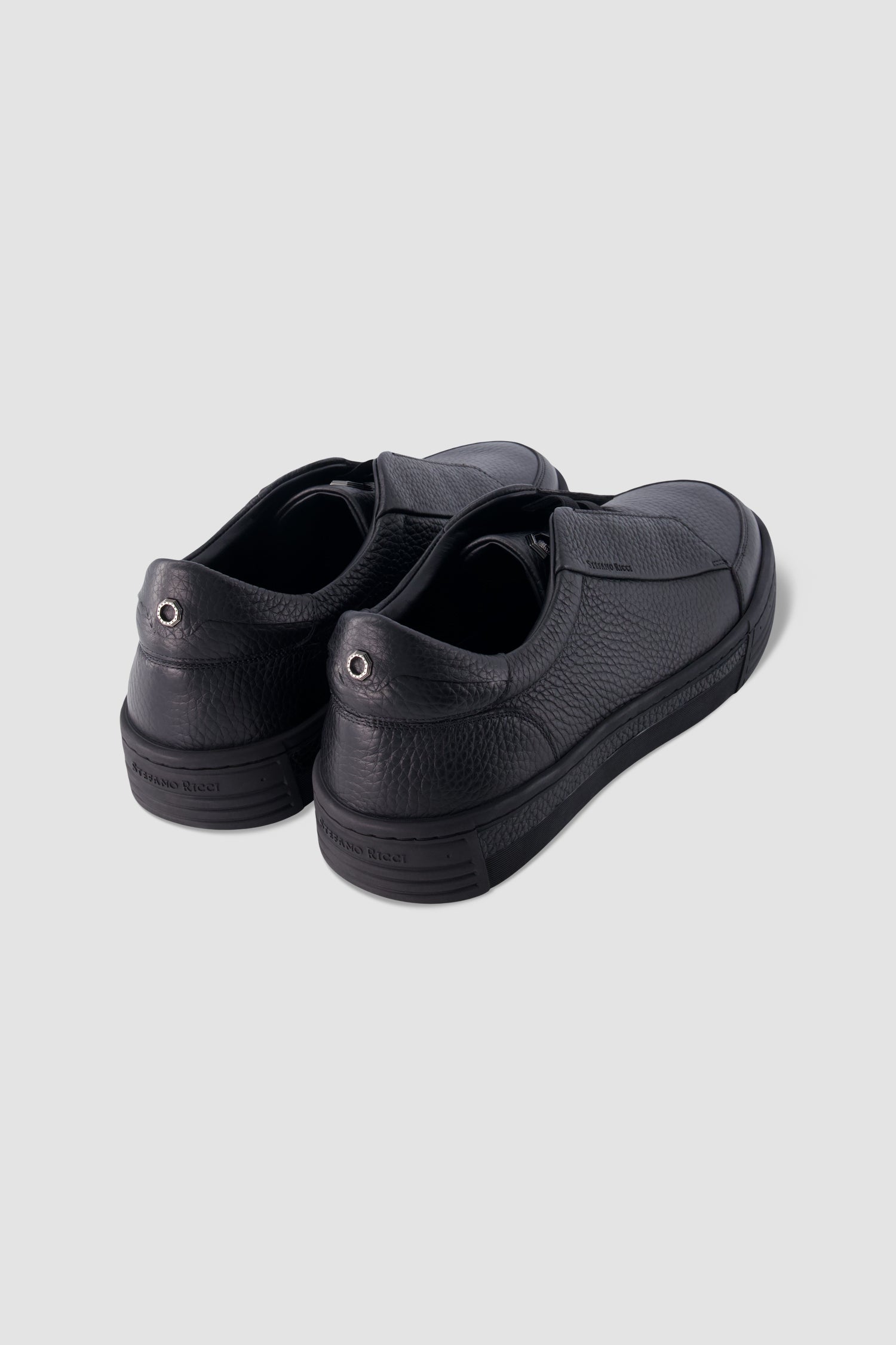 Stefano Ricci Black Pebbled Leather Sneakers