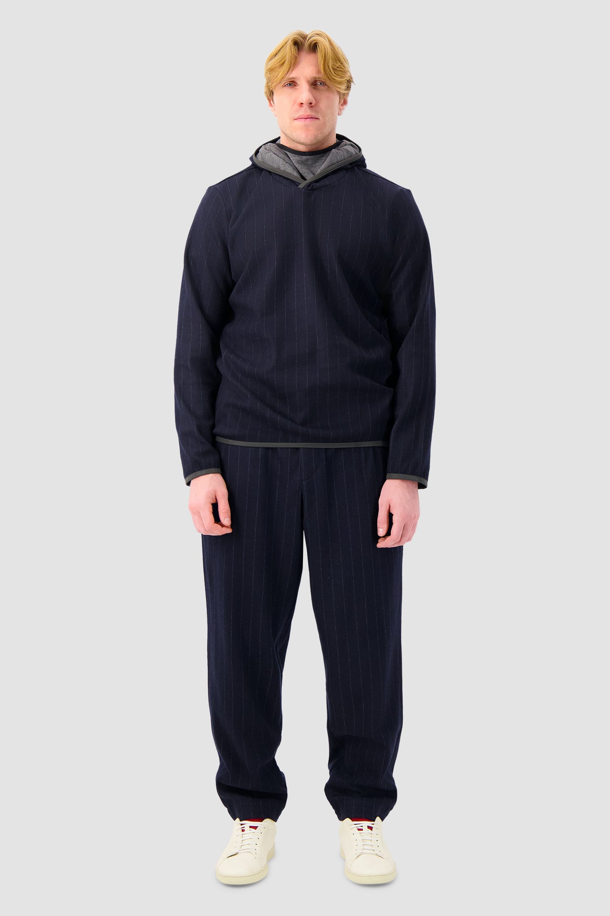 Sease Navy Virgin Wool Pinstripe Hoodie