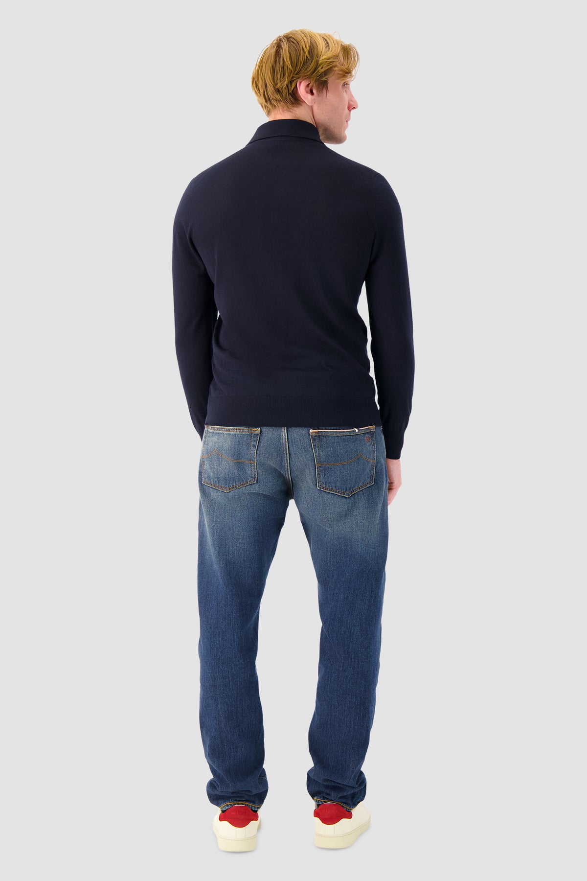 Sease Navy Virgin Wool Knit Polo Sweater