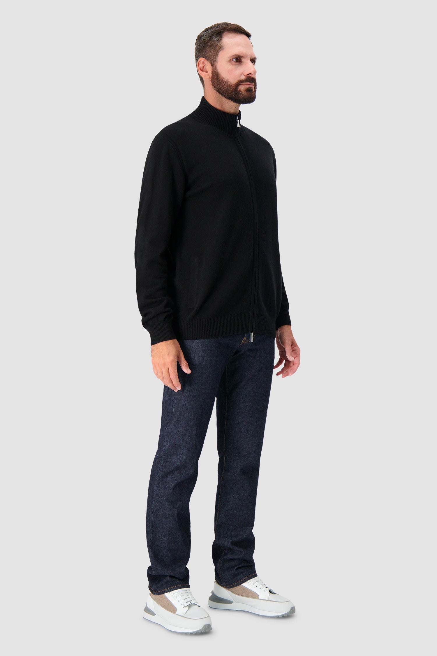 Pashmere Black Foggy Baby Cashmere Zip Sweater
