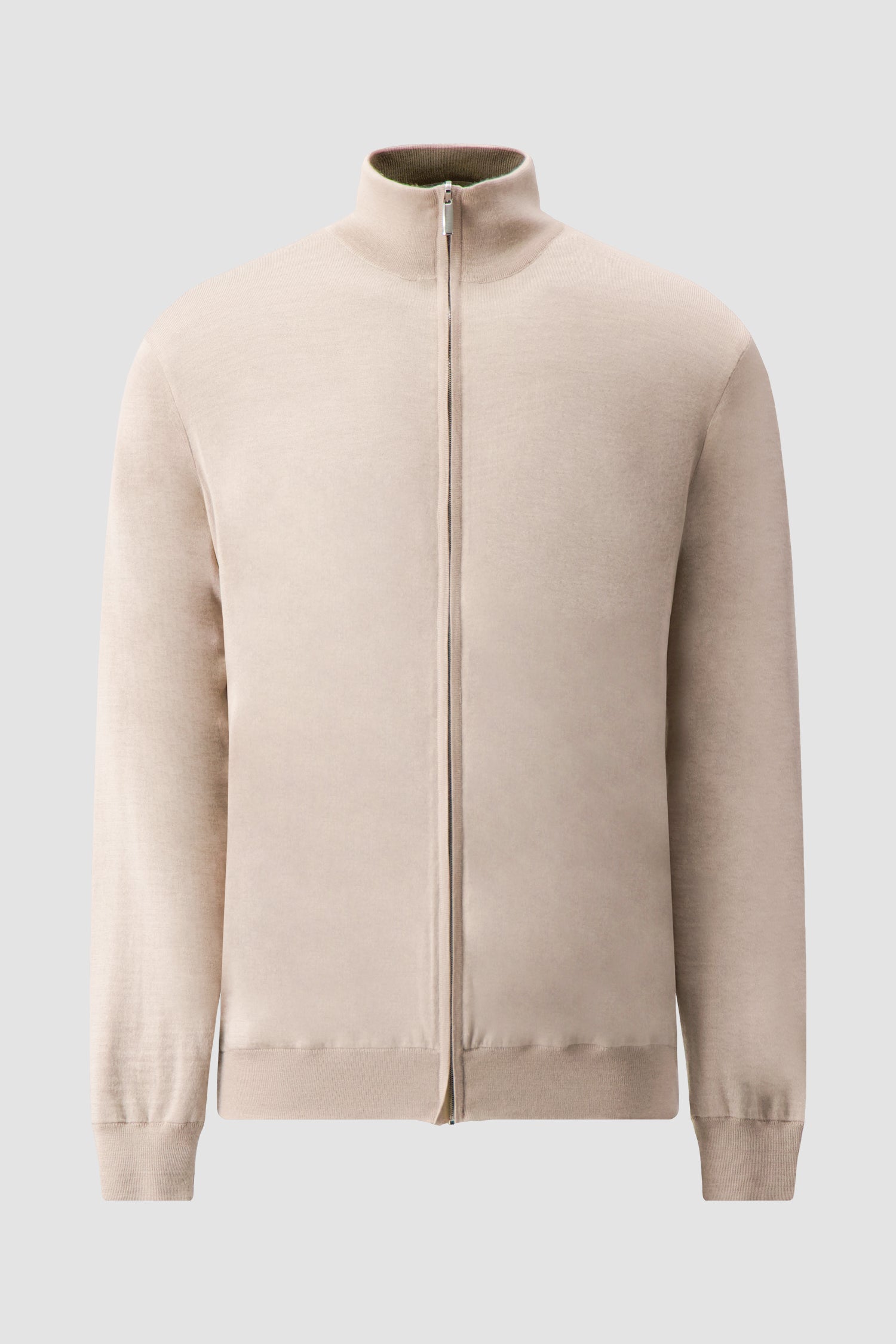 Pashmere Beige Wool Silk Cashmere Zip Sweater