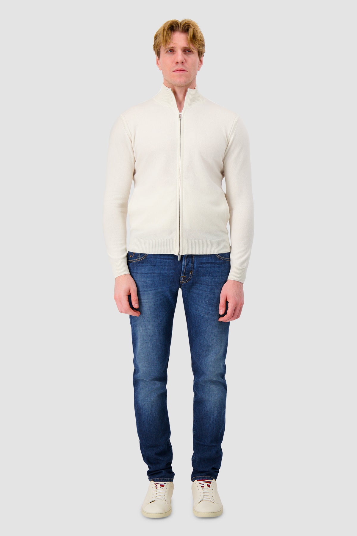 Pashmere Ivory Foggy Baby Cashmere Zip Sweater