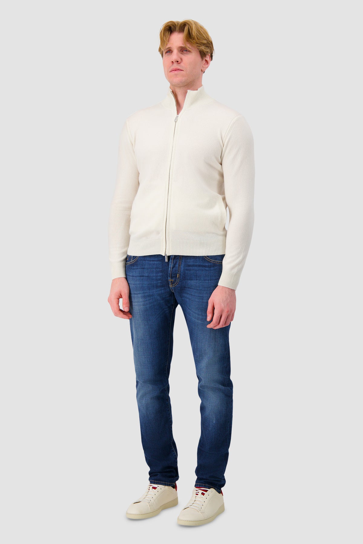 Pashmere Ivory Foggy Baby Cashmere Zip Sweater