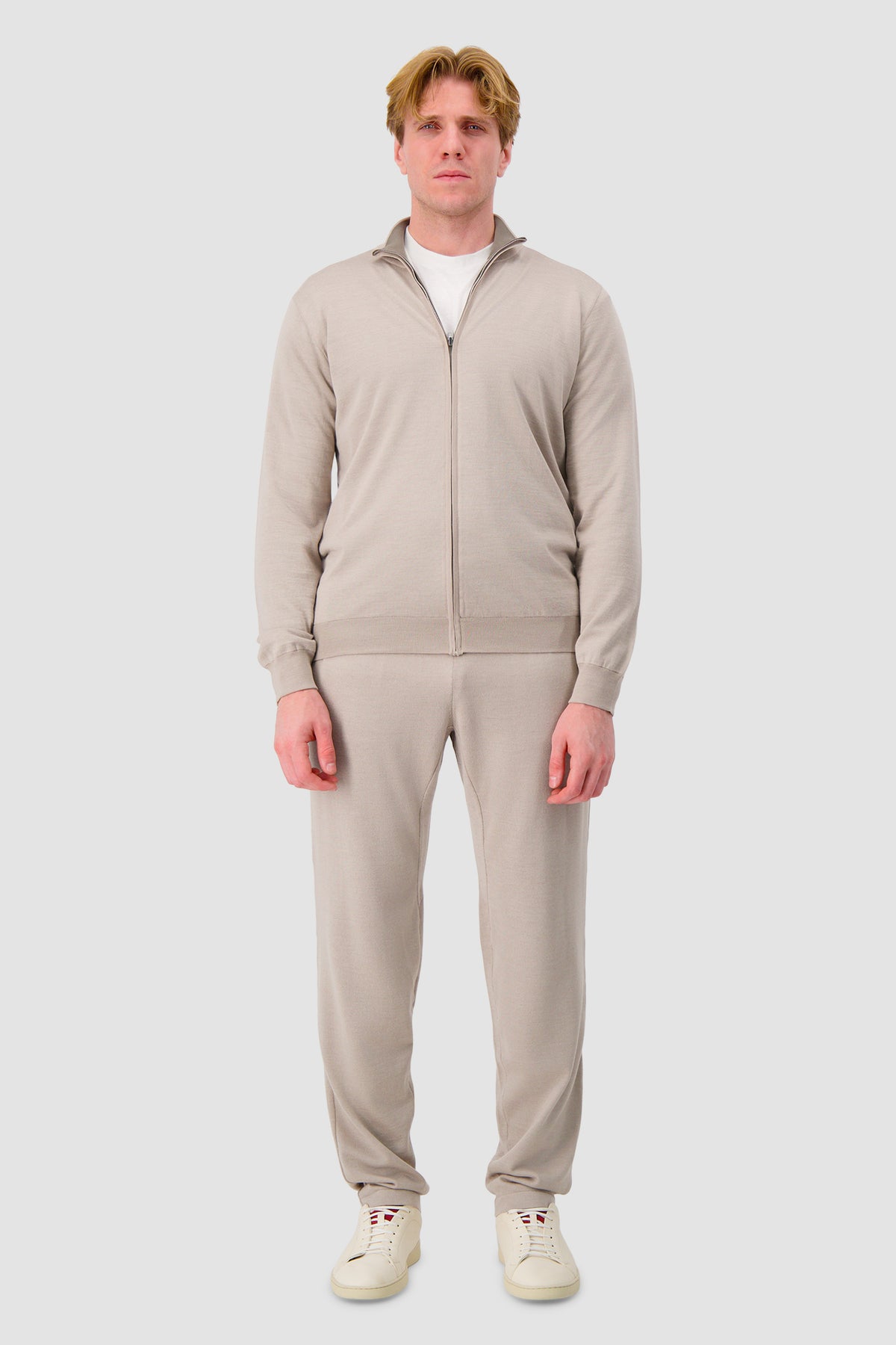 Pashmere Beige/Brown Wool Silk Cashmere Reversible Zip Sweater