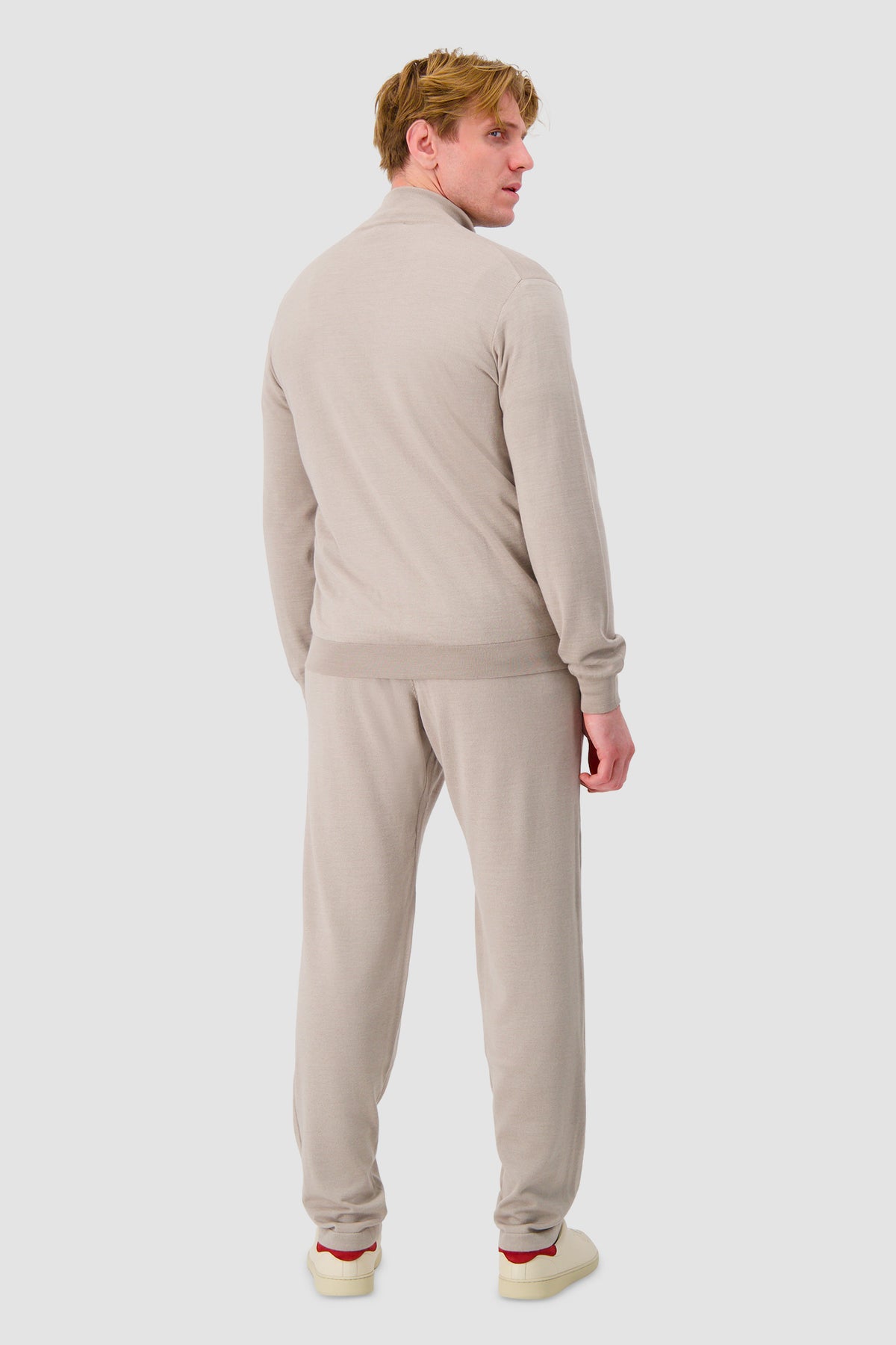 Pashmere Beige/Brown Wool Silk Cashmere Reversible Zip Sweater