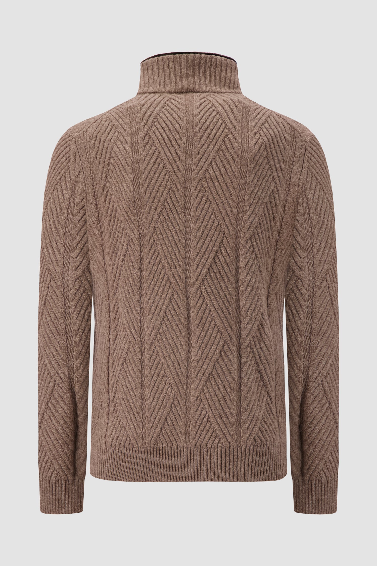 Pashmere Brown Wool/Cashmere Chevron Knit Zip Sweater