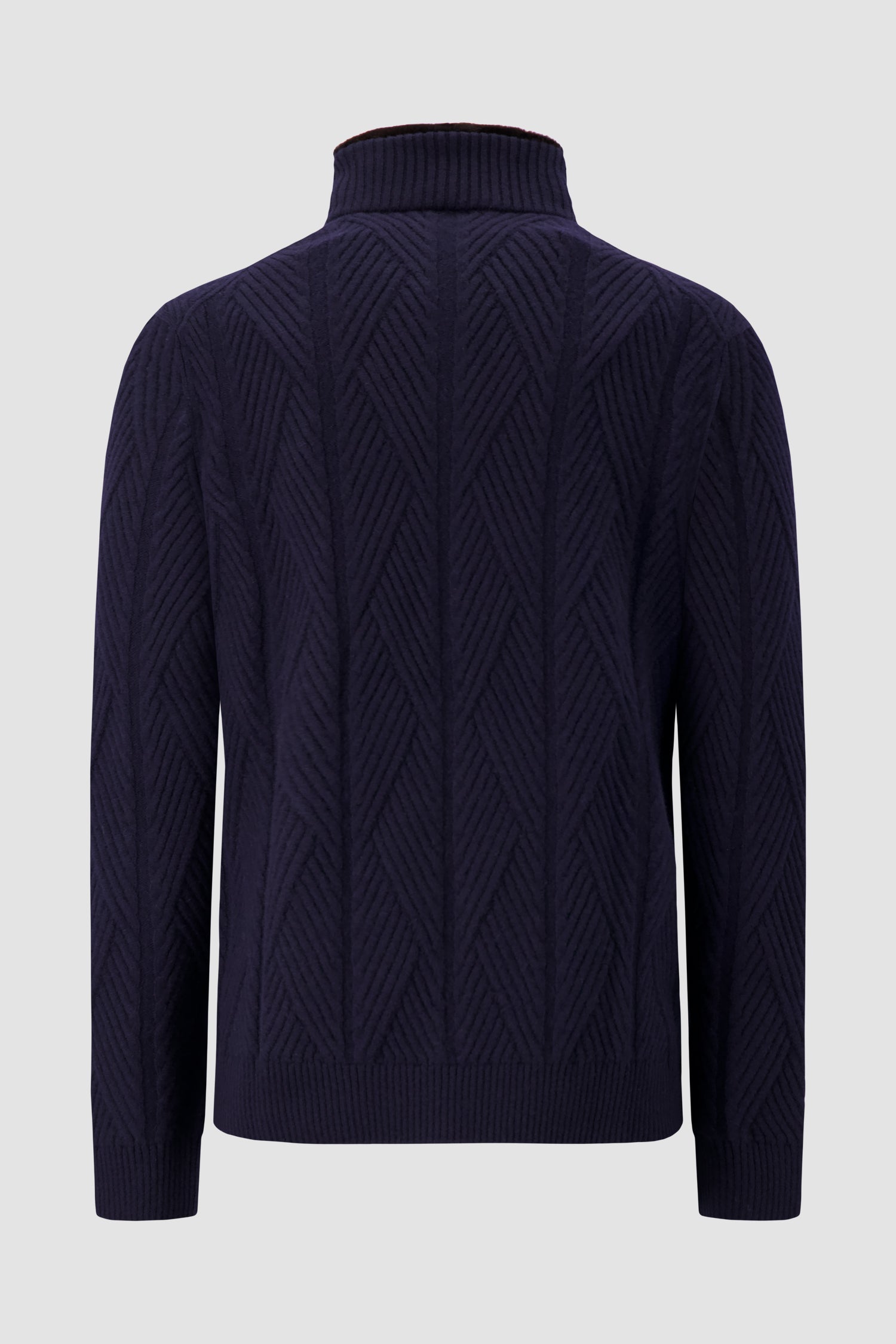 Pashmere Navy Wool/Cashmere Chevron Knit Zip Sweater
