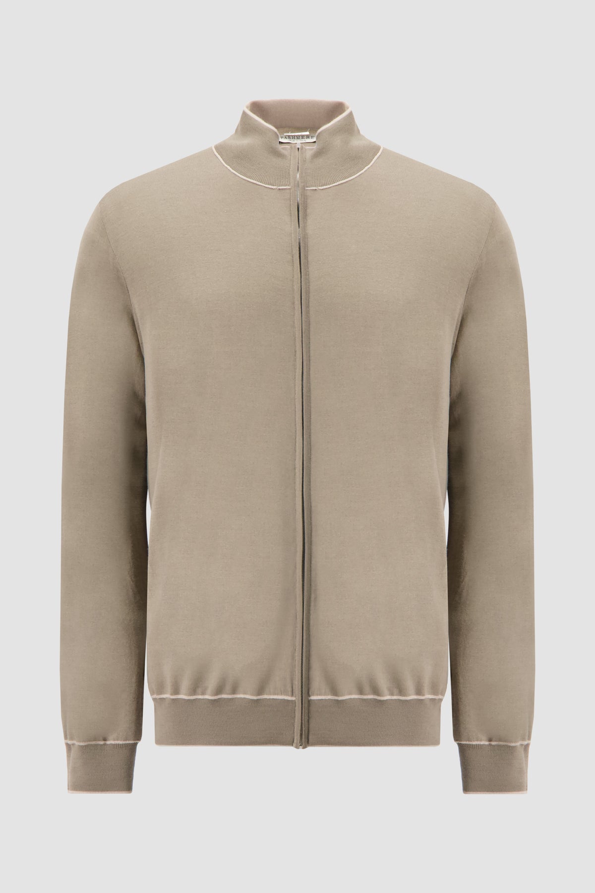 Pashmere Beige/Brown Wool Silk Cashmere Reversible Zip Sweater