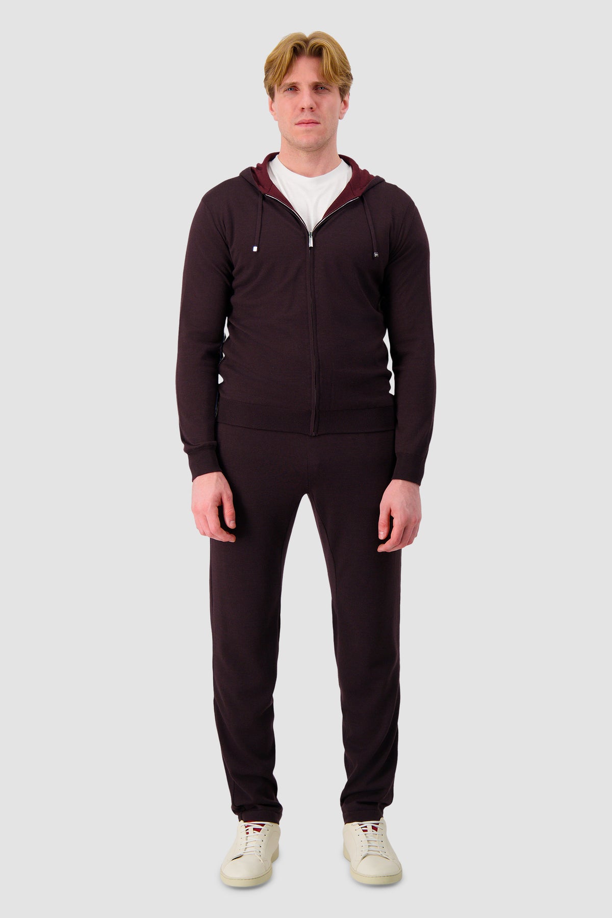 Pashmere Burgundy Wool Silk Cashmere Reversible Zip Hoodie