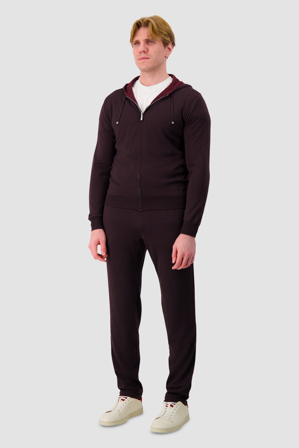 Pashmere Burgundy Wool Silk Cashmere Reversible Zip Hoodie