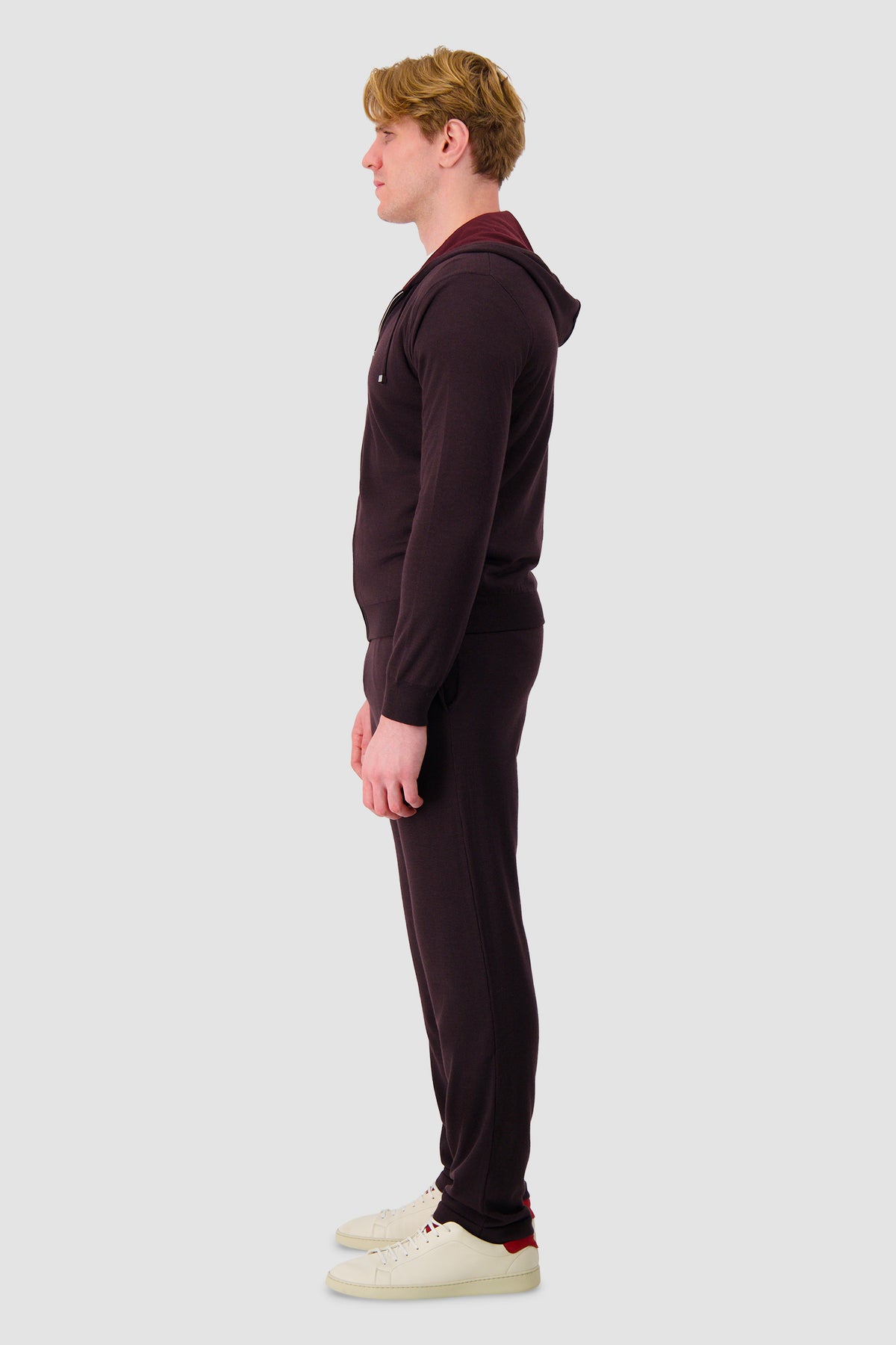 Pashmere Burgundy Wool Silk Cashmere Reversible Zip Hoodie