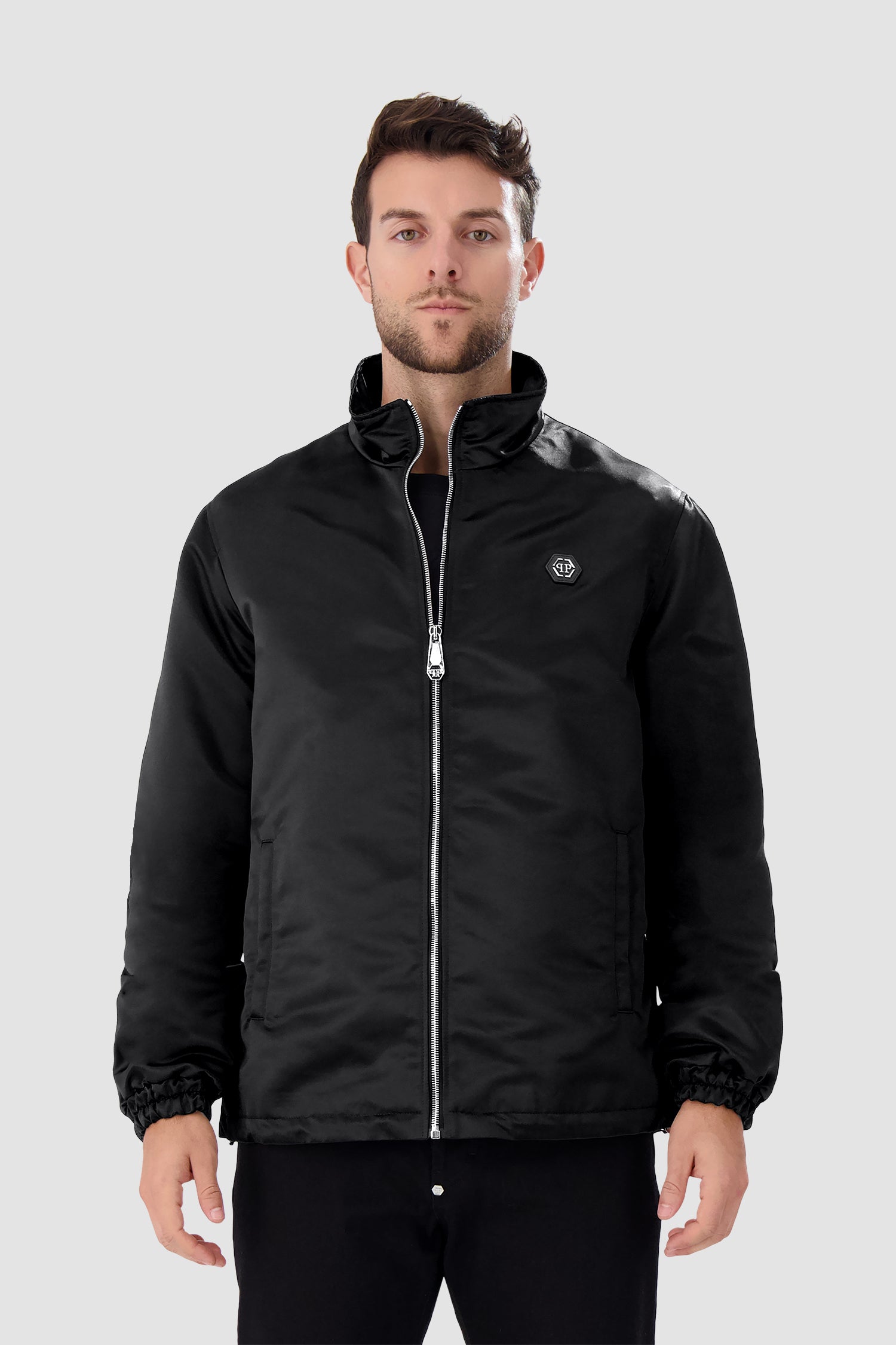 Philipp Plein Black Satin Windbreaker