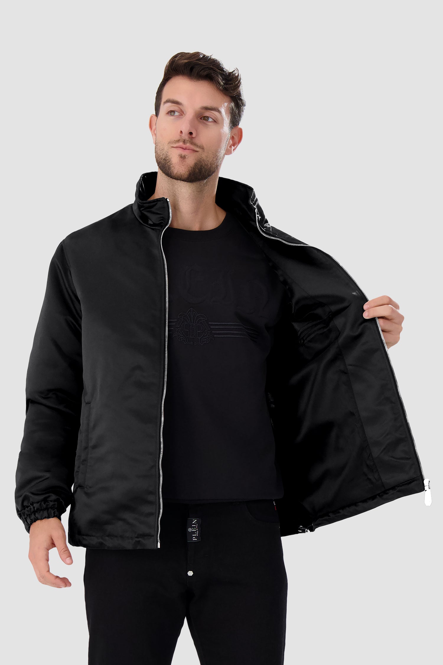 Philipp Plein Black Satin Windbreaker