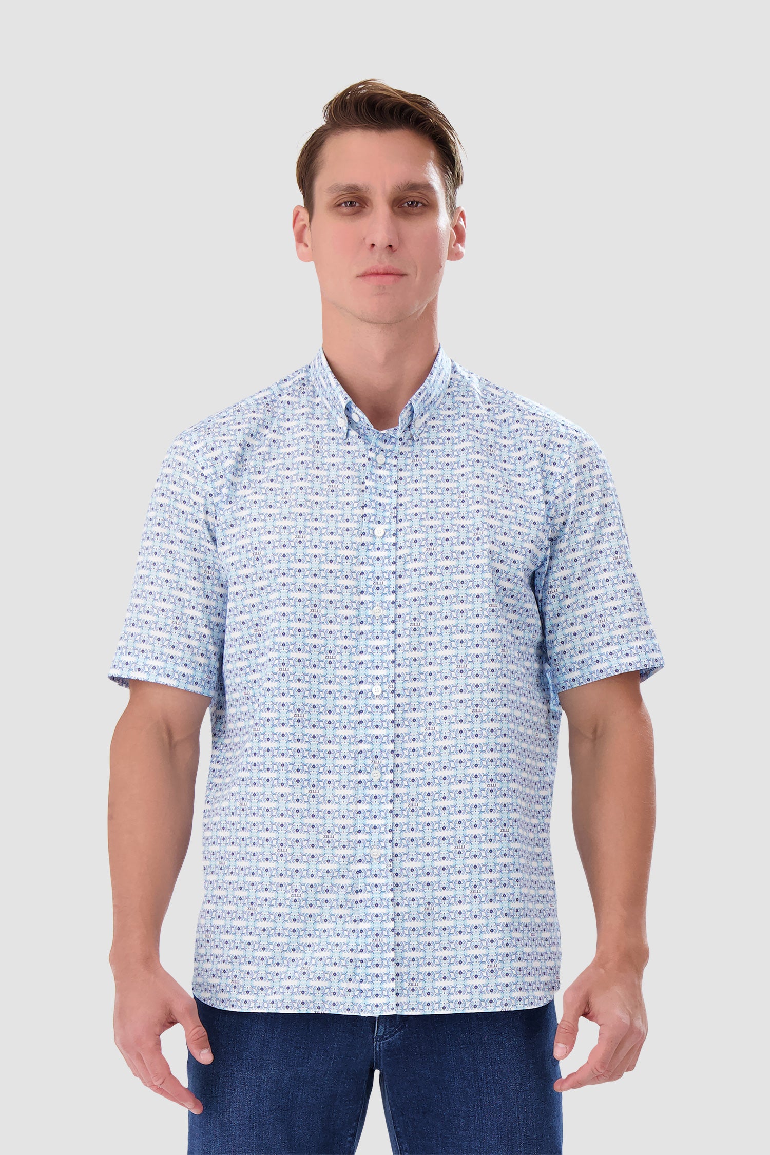 Zilli Blue/White Short Sleeve Shirt