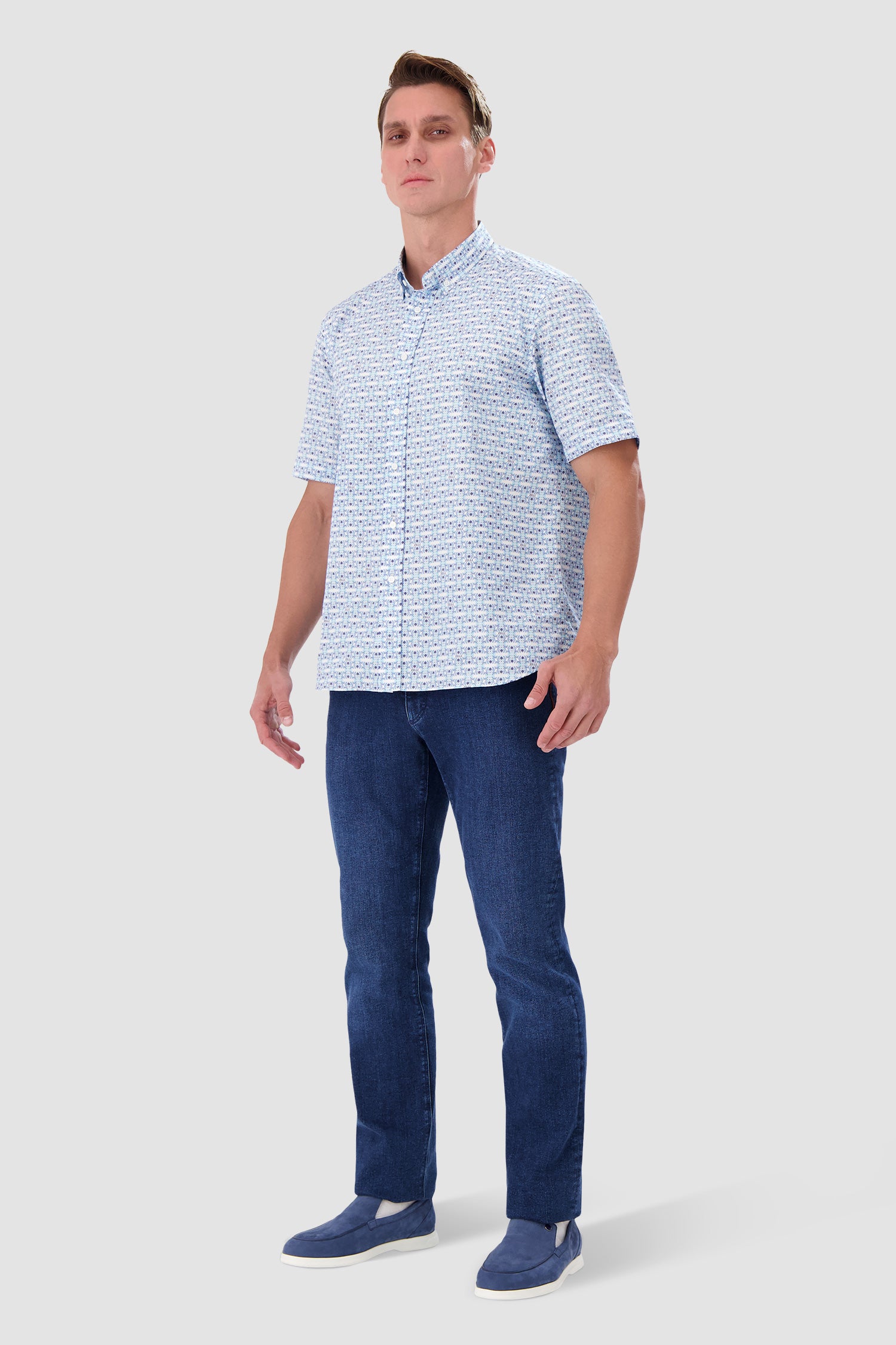 Zilli Blue/White Short Sleeve Shirt