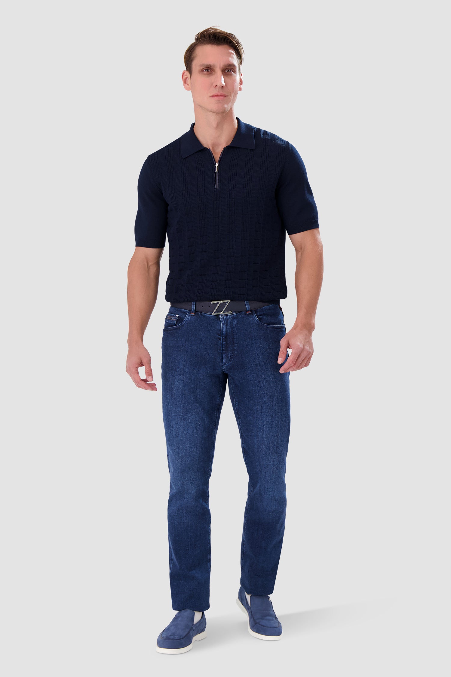 Zilli Navy Zip Short Sleeves Polo with Croc